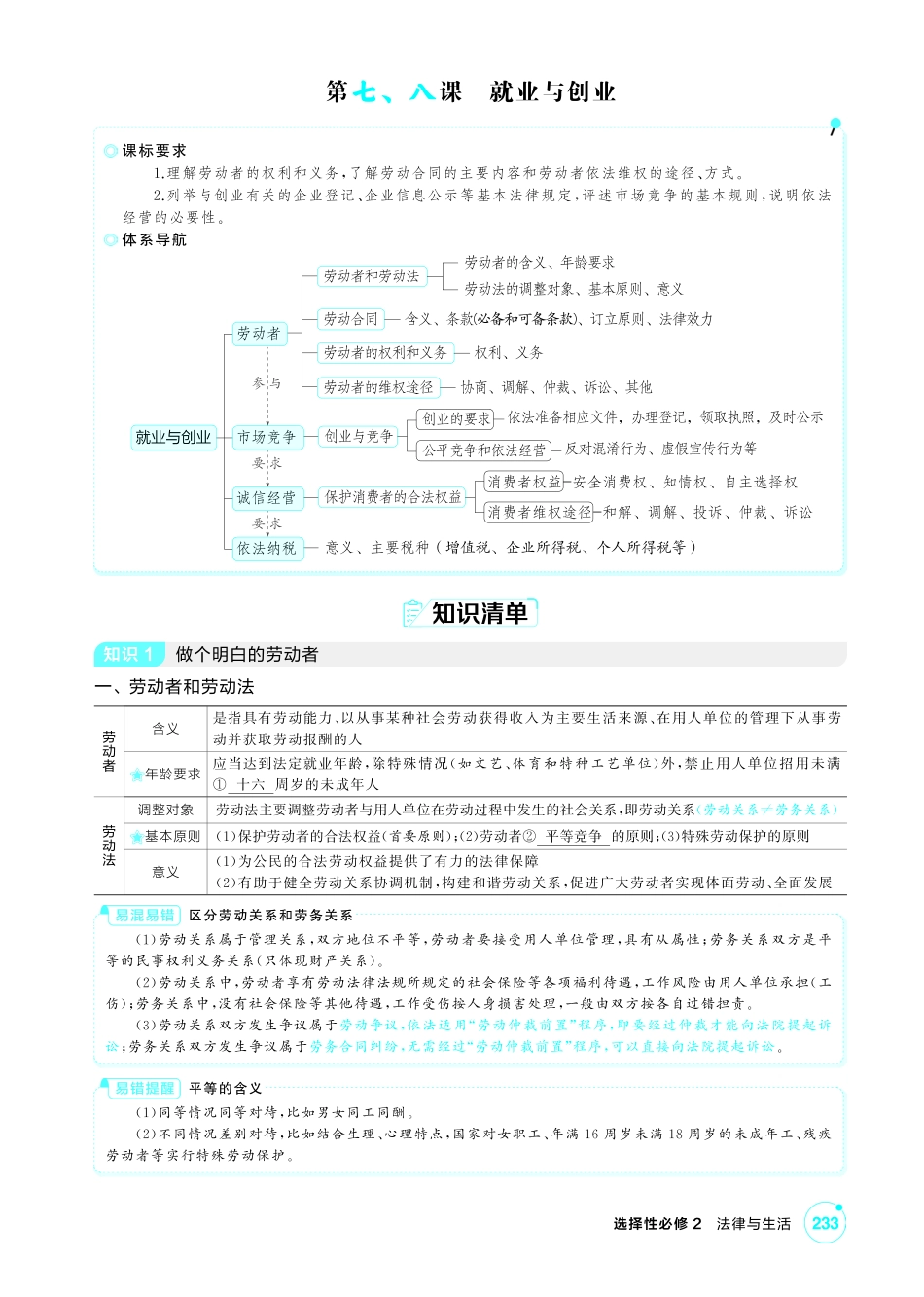 2027新高考政治复习53A版2_42-精讲册-第七、八课 就业与创业.pdf_第1页