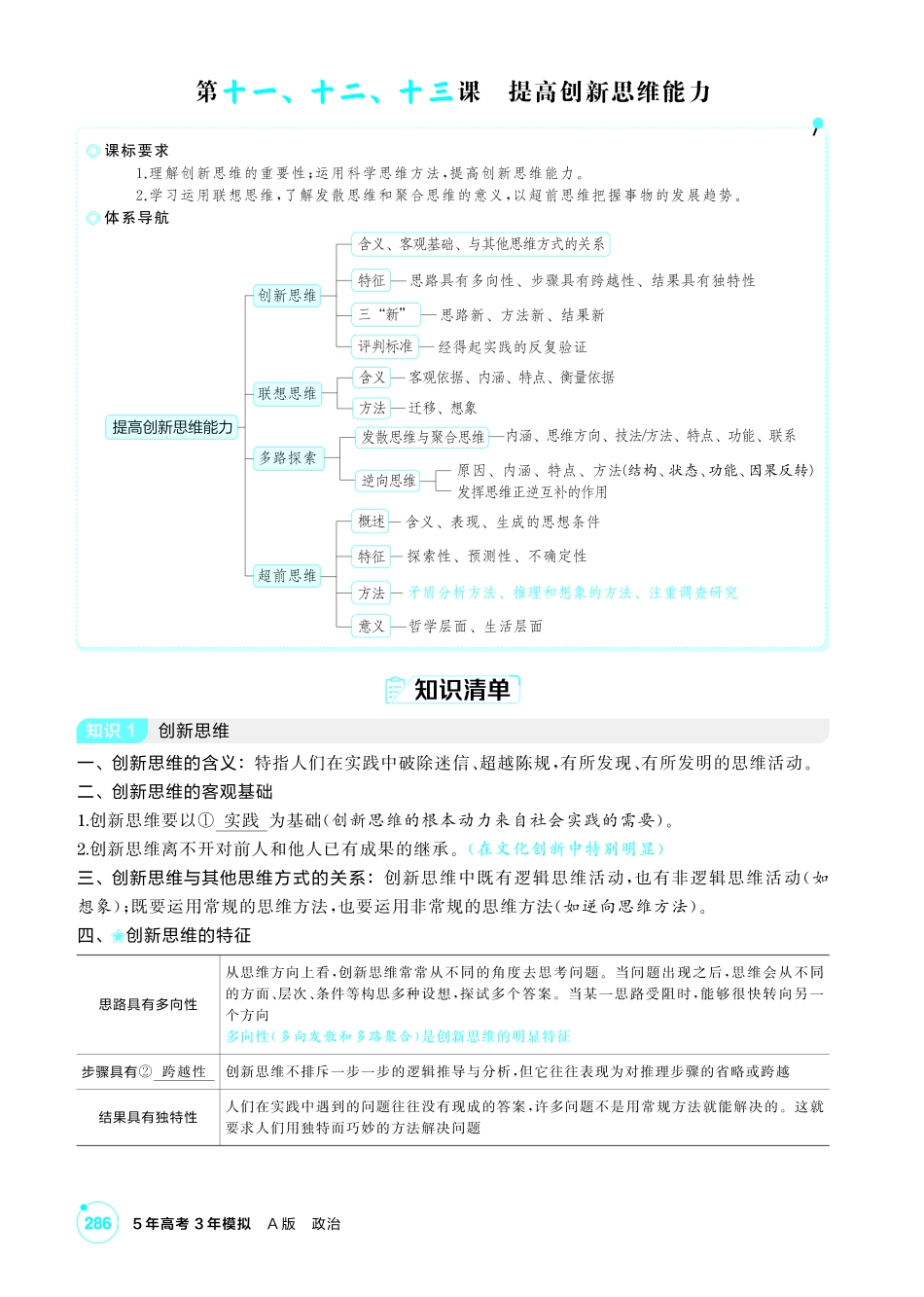 2027新高考政治复习53A版2_51-精讲册-第十一、十二、十三课 提高创新思维能力.pdf_第1页