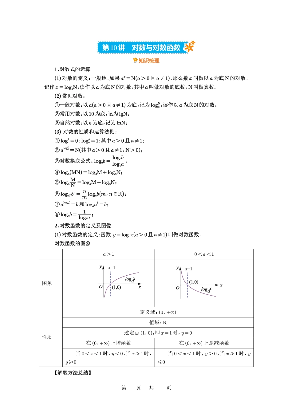 高考数学必刷题5000题-解析版第10讲 对数与对数函数.pdf_第1页