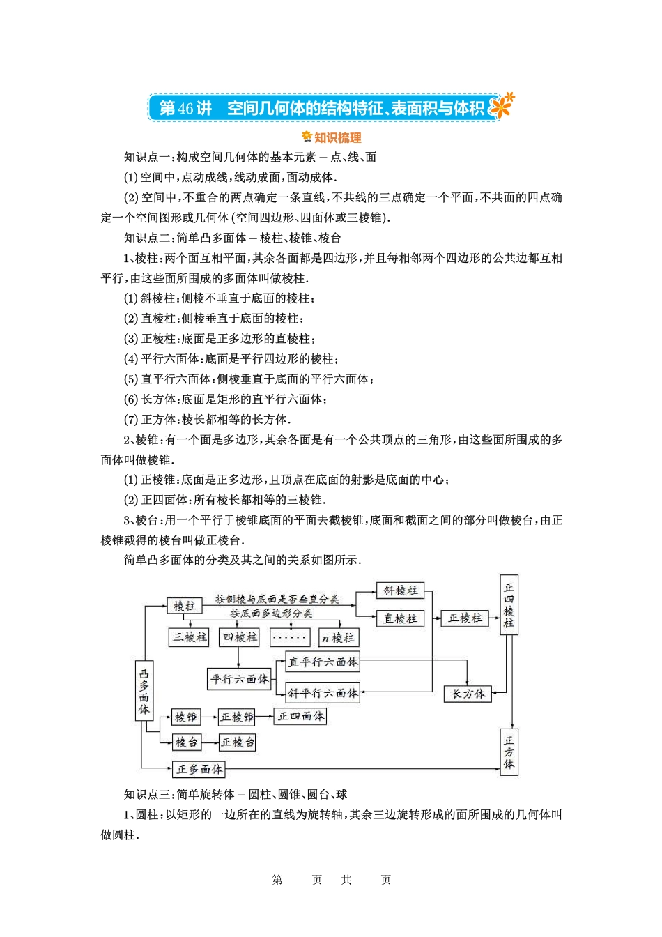高考数学必刷题5000题-解析版第46讲 空间几何体的结构特征、表面积与体积.pdf_第1页