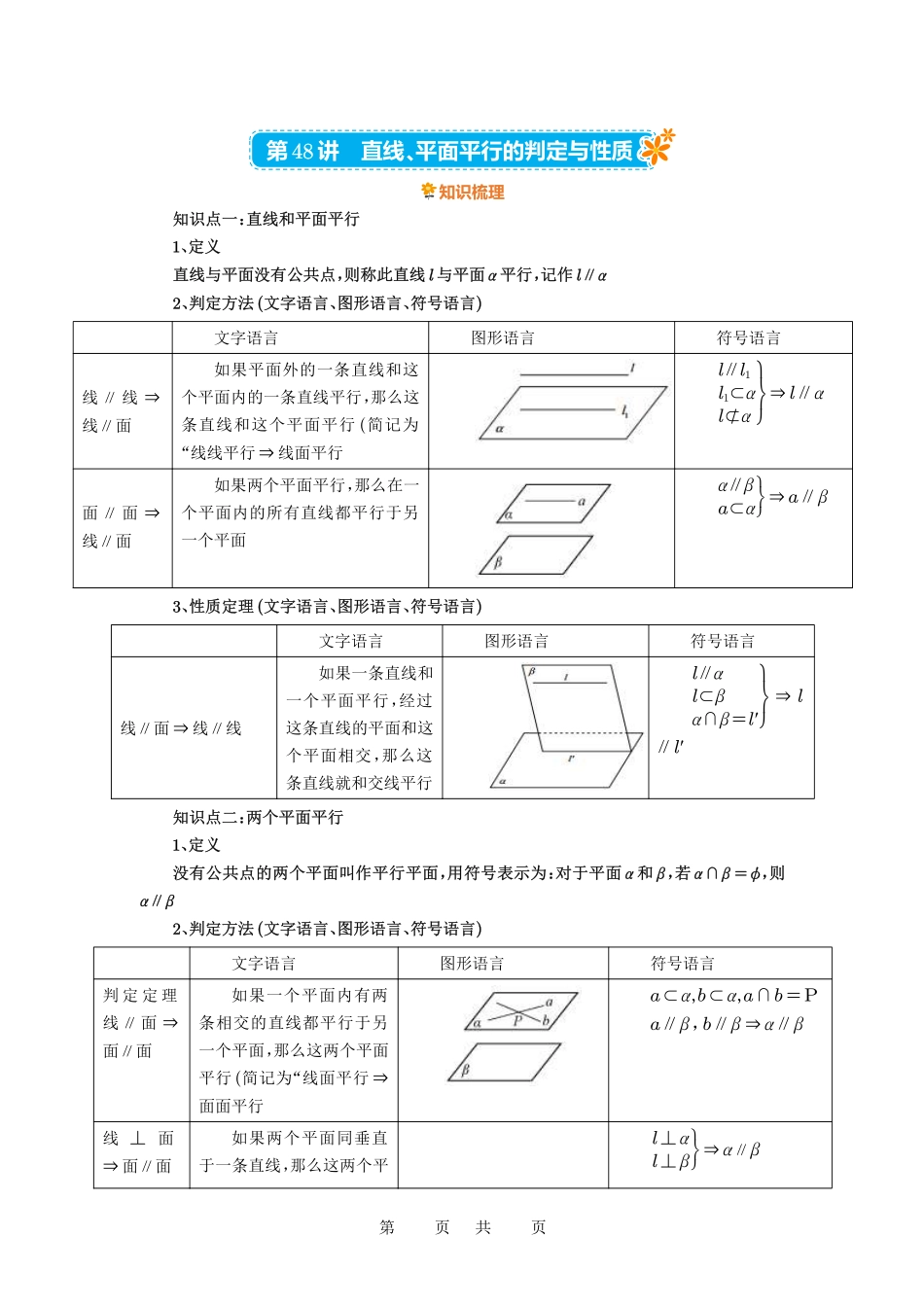 高考数学必刷题5000题-解析版第48讲 直线、平面平行的判定与性质.pdf_第1页