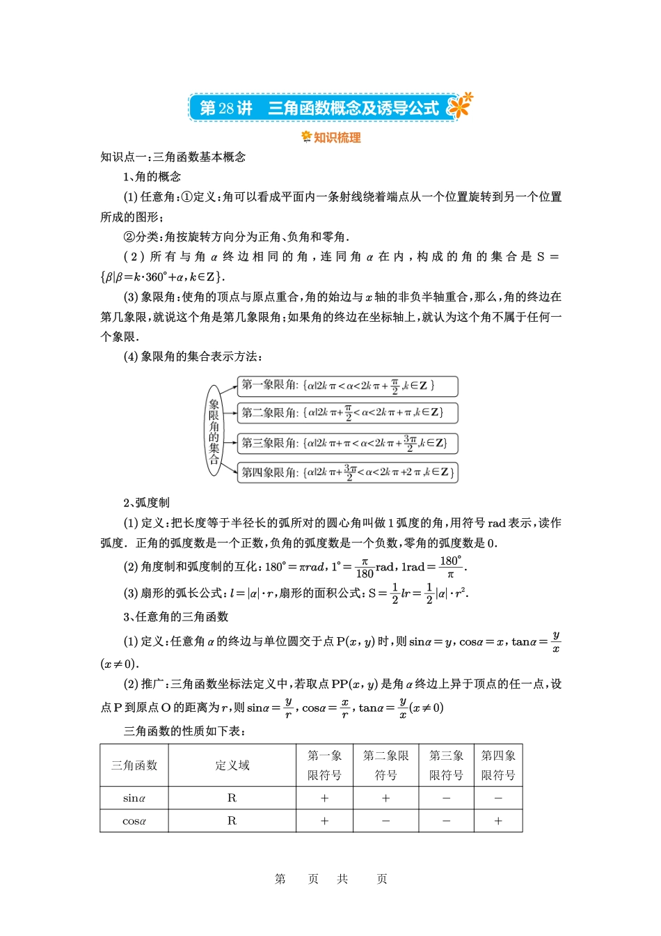 高考数学必刷题5000题-原卷版第28讲：三角函数的概念及诱导公式.pdf_第1页