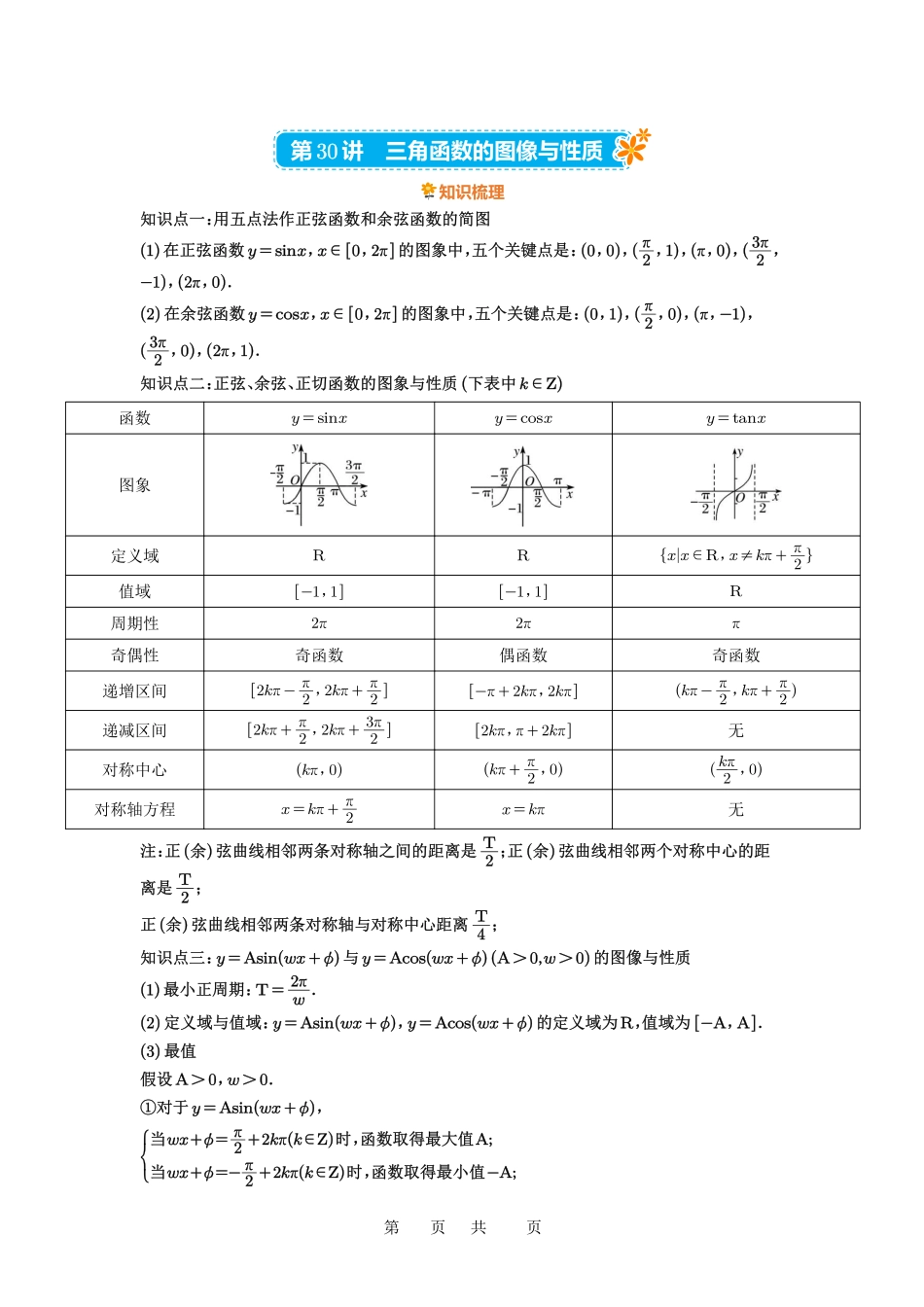 高考数学必刷题5000题-原卷版第30讲：三角函数的图像与性质.pdf_第1页