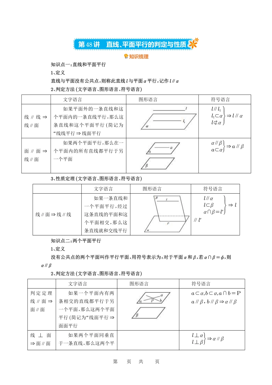 高考数学必刷题5000题-原卷版第48讲:直线、平面平行的判定与性质.pdf_第1页