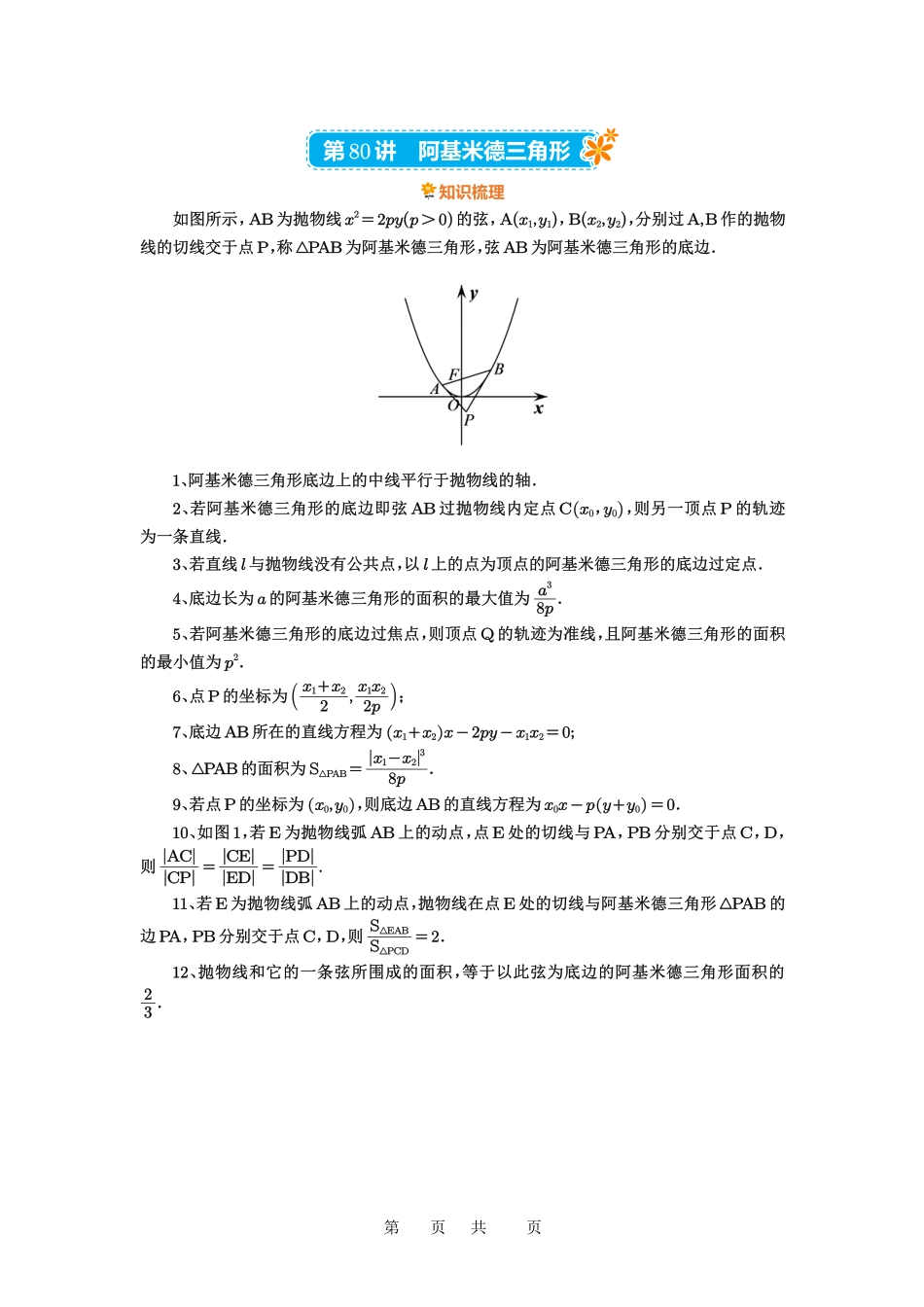 高考数学必刷题5000题-原卷版第80讲:阿基米德三角形.pdf_第1页