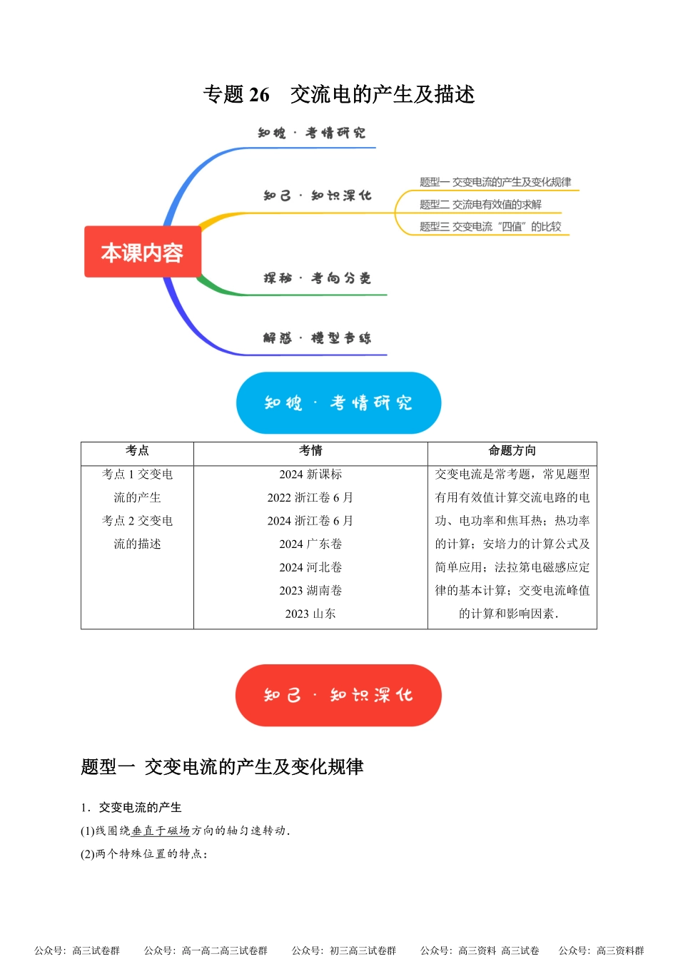 高考物理《热点知识讲练与题型归纳》专题26 交流电的产生及描述(原卷版).pdf_第1页