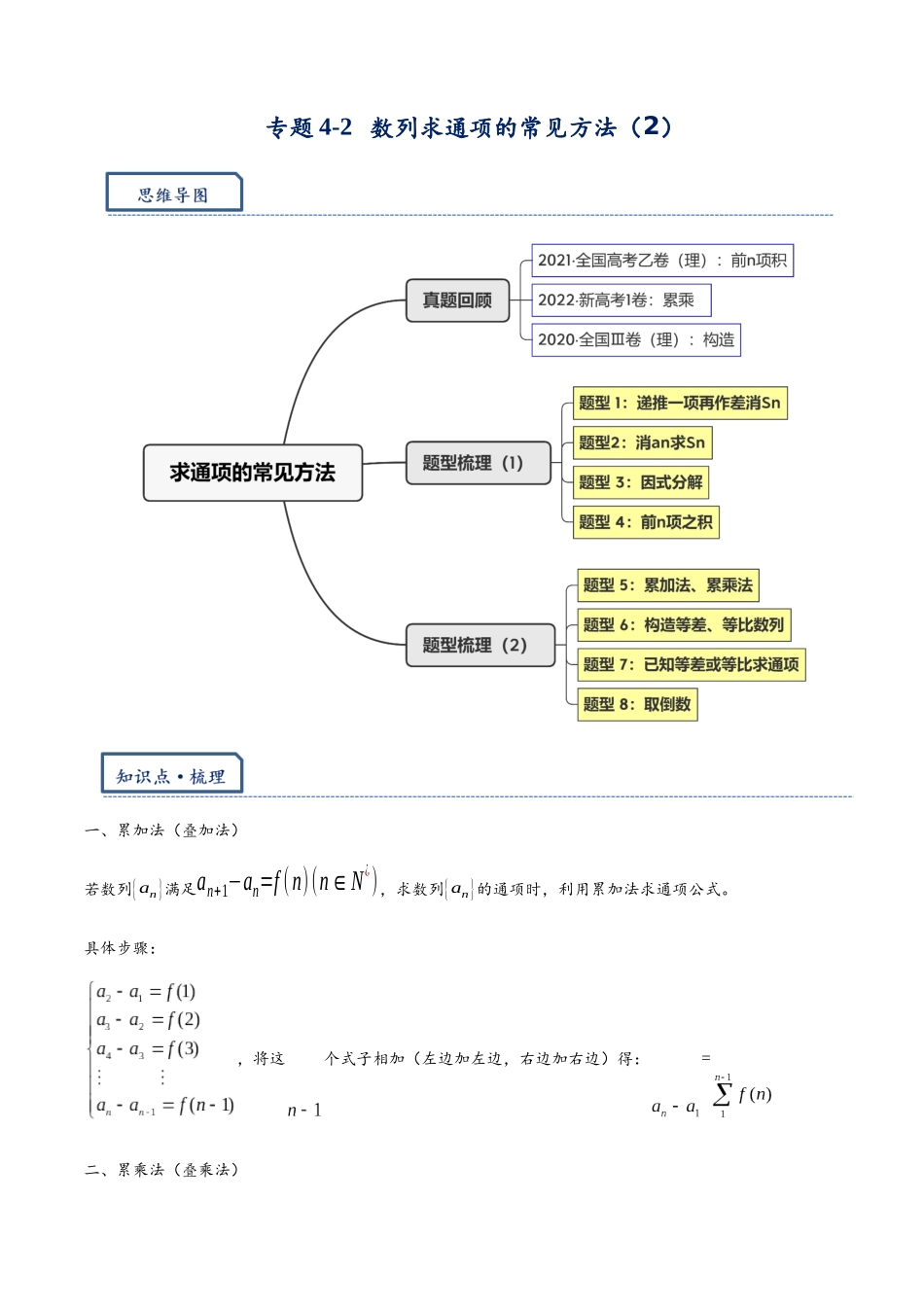 高三重难点题型培优专题4-2  数列求通项的常见方法（2）（解析版） .docx_第1页