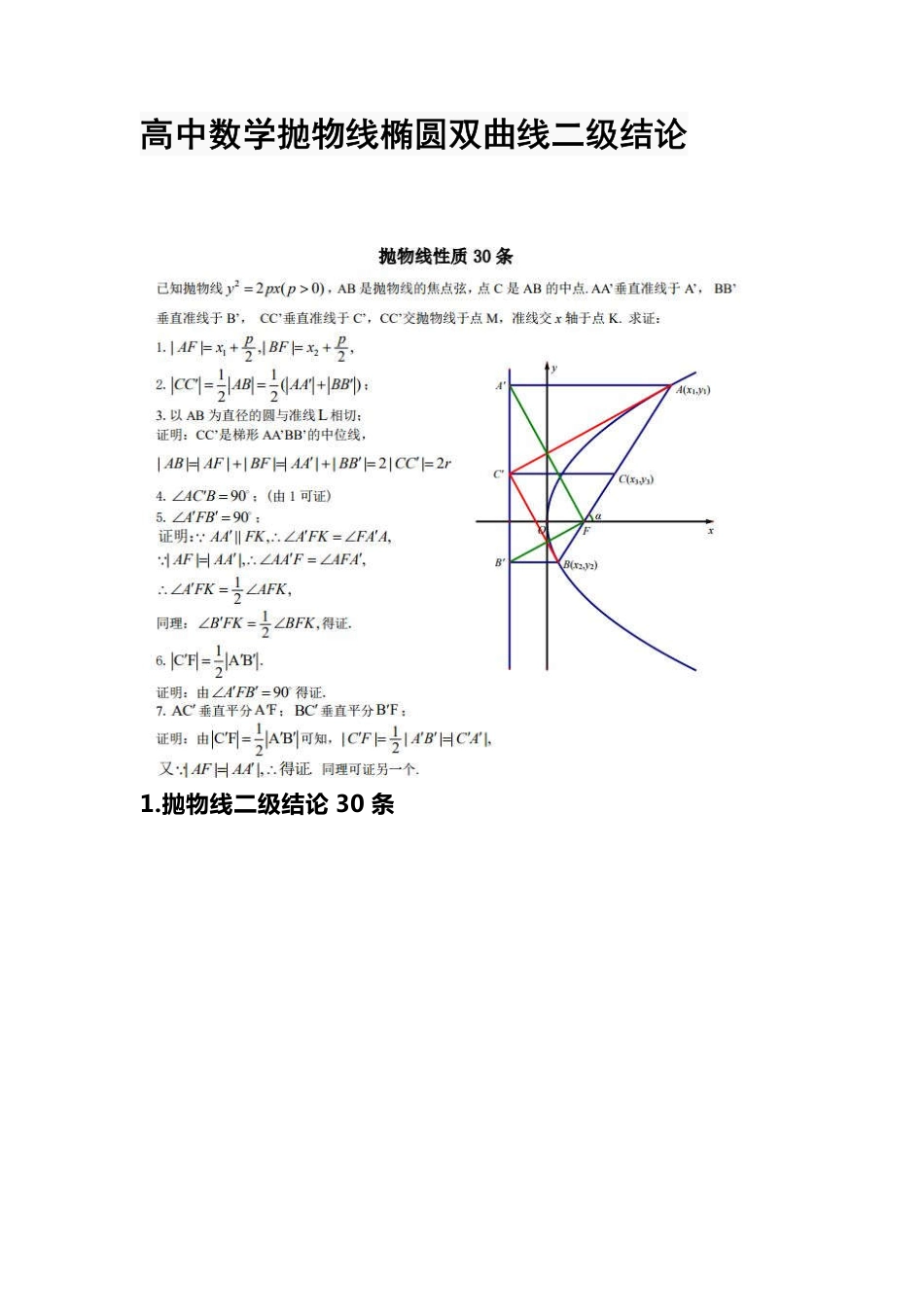 高中数学√抛物线二级结论6页.pdf_第1页