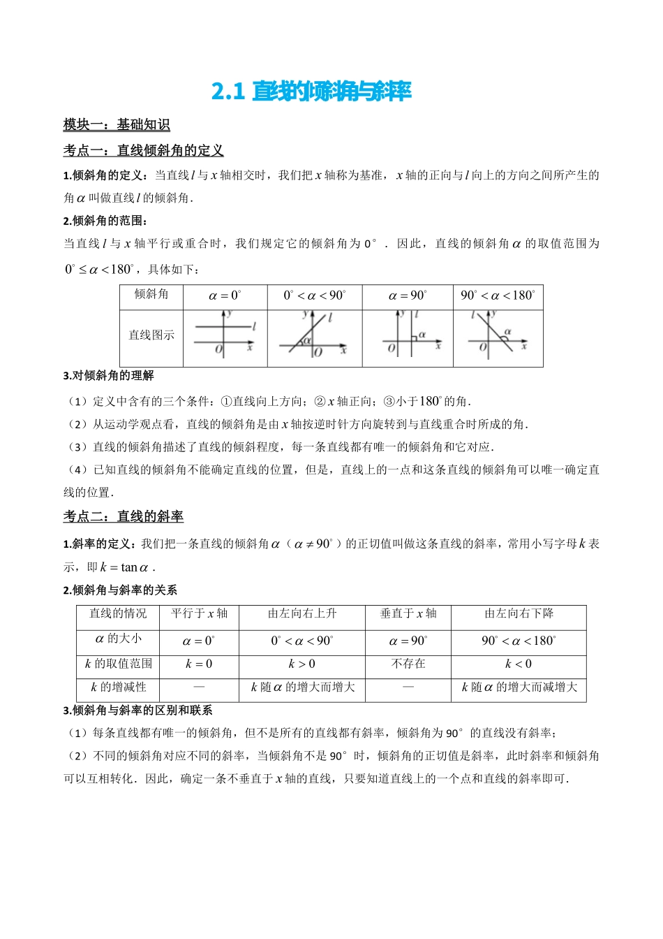 高中数学2.1直线的倾斜角与斜率(解析版)(1).pdf_第2页