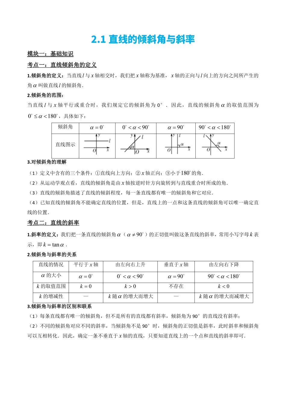 高中数学2.1直线的倾斜角与斜率(解析版).pdf_第2页