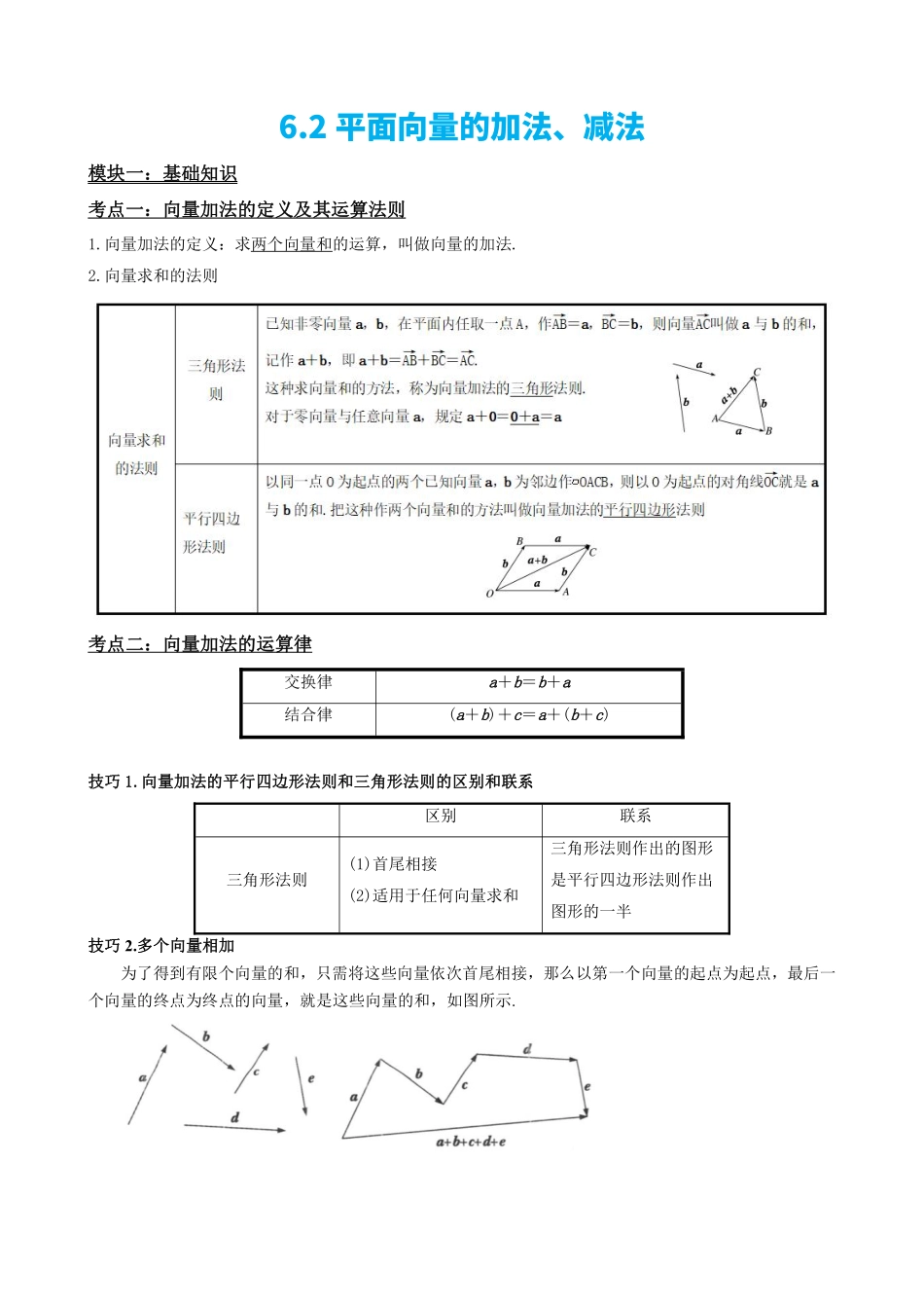 高中数学6.2平面向量的加法、减法(解析版)(1).pdf_第2页