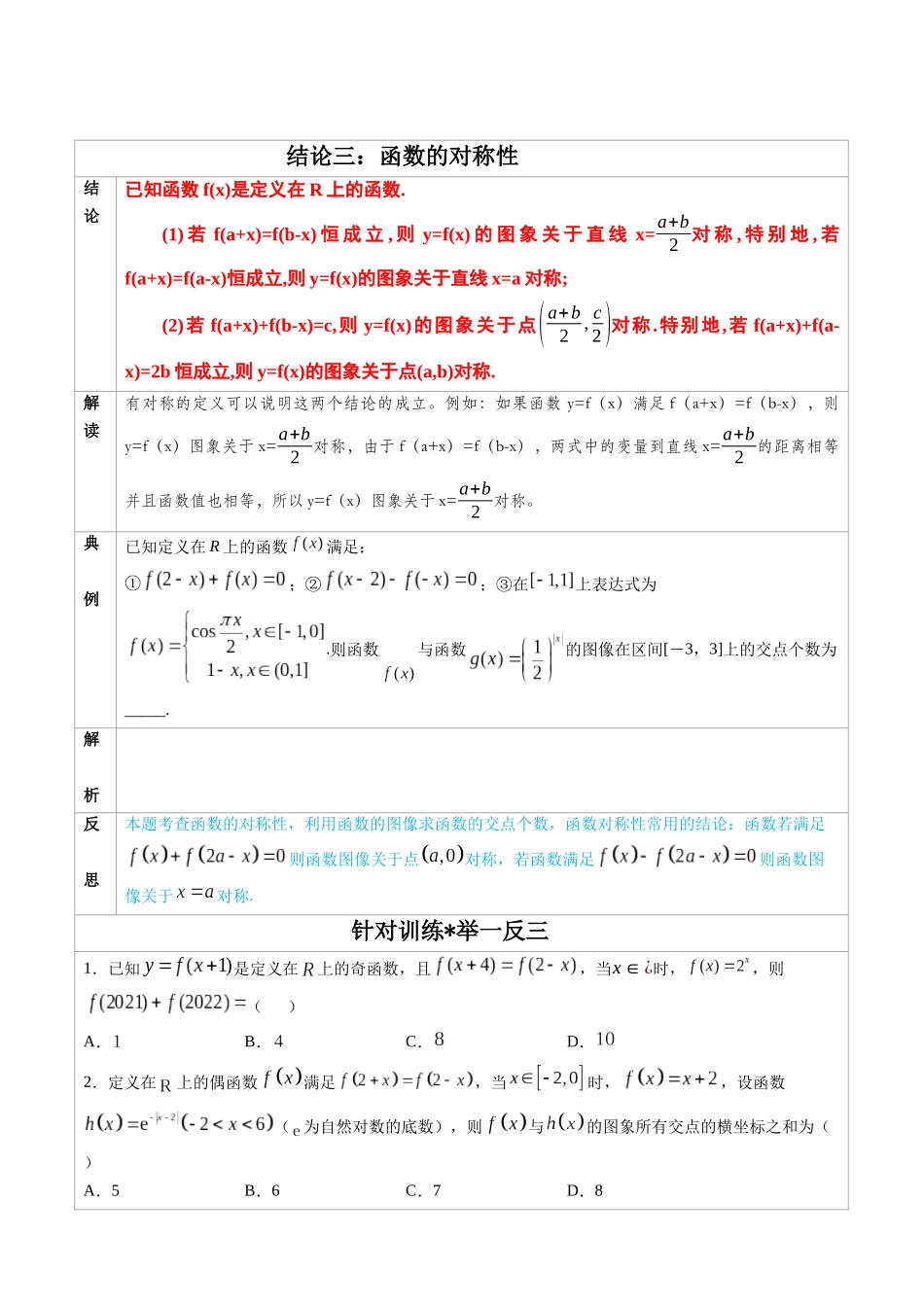 高中数学常用二级结论专题03 函数的对称性-高中数学经典二级结论解读与应用训练(原卷版).docx_第1页