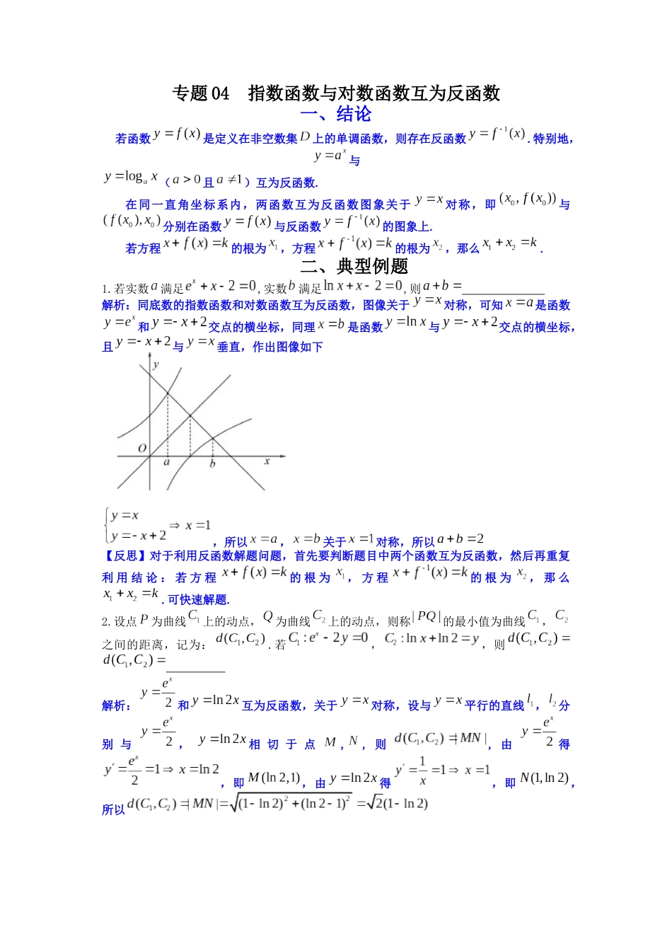 高中数学常用二级结论专题04 指数函数与对数函数互为反函数(原卷版).docx_第1页