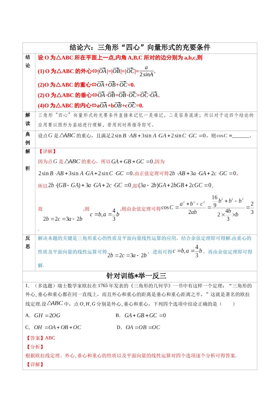高中数学常用二级结论专题06 三角形“四心”向量形式的充要条件 -高中数学经典二级结论解读与应用训练(解析版).docx_第1页