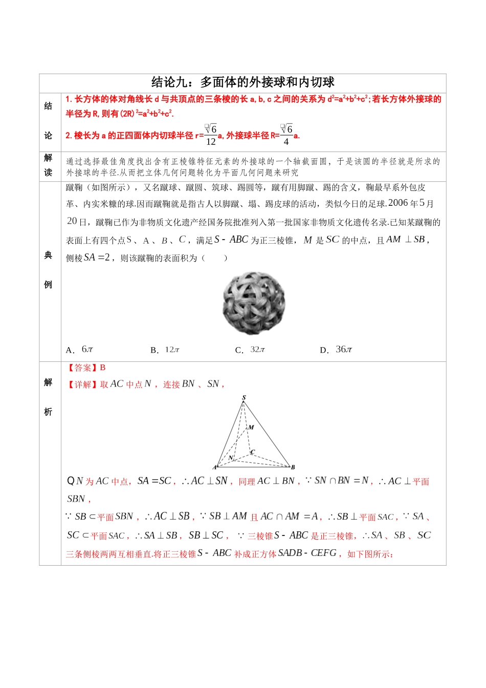 高中数学常用二级结论专题09 多面体的外接球和内切球-高中数学经典二级结论解读与应用训练(解析版).docx_第1页