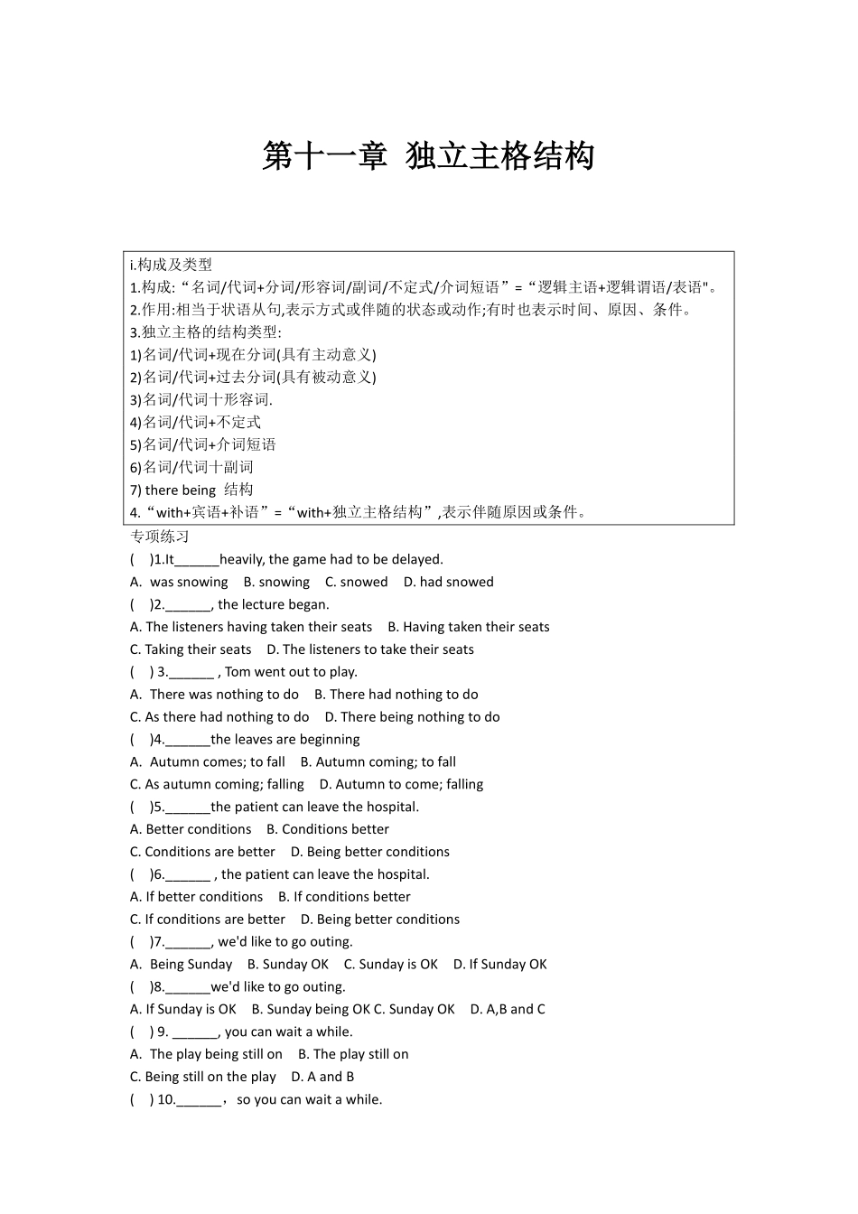 高中英语语法专练 第十一章 独立主格结构.pdf_第1页