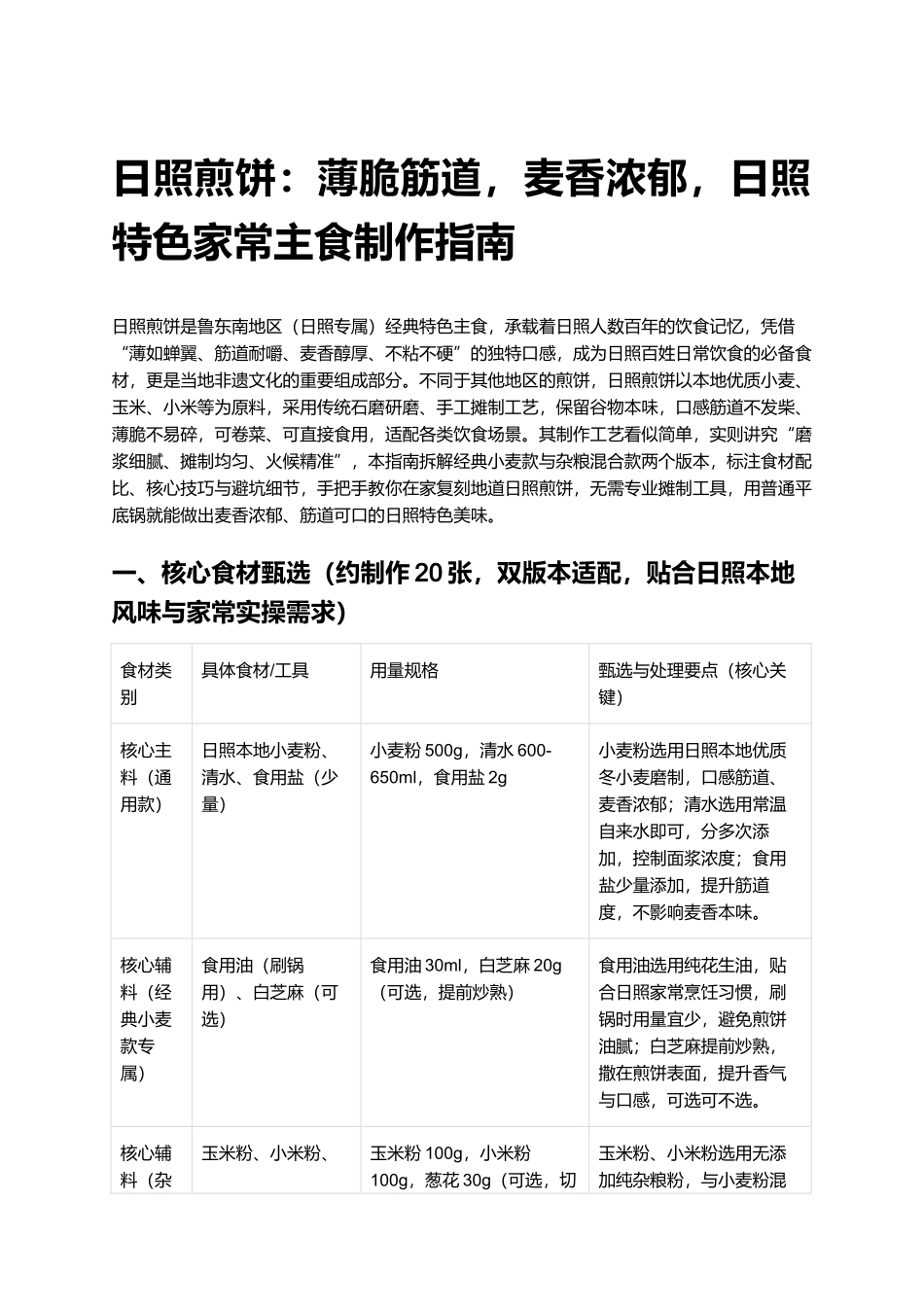 日照煎饼:薄脆筋道,麦香浓郁,日照特色家常主食制作指南.docx_第1页