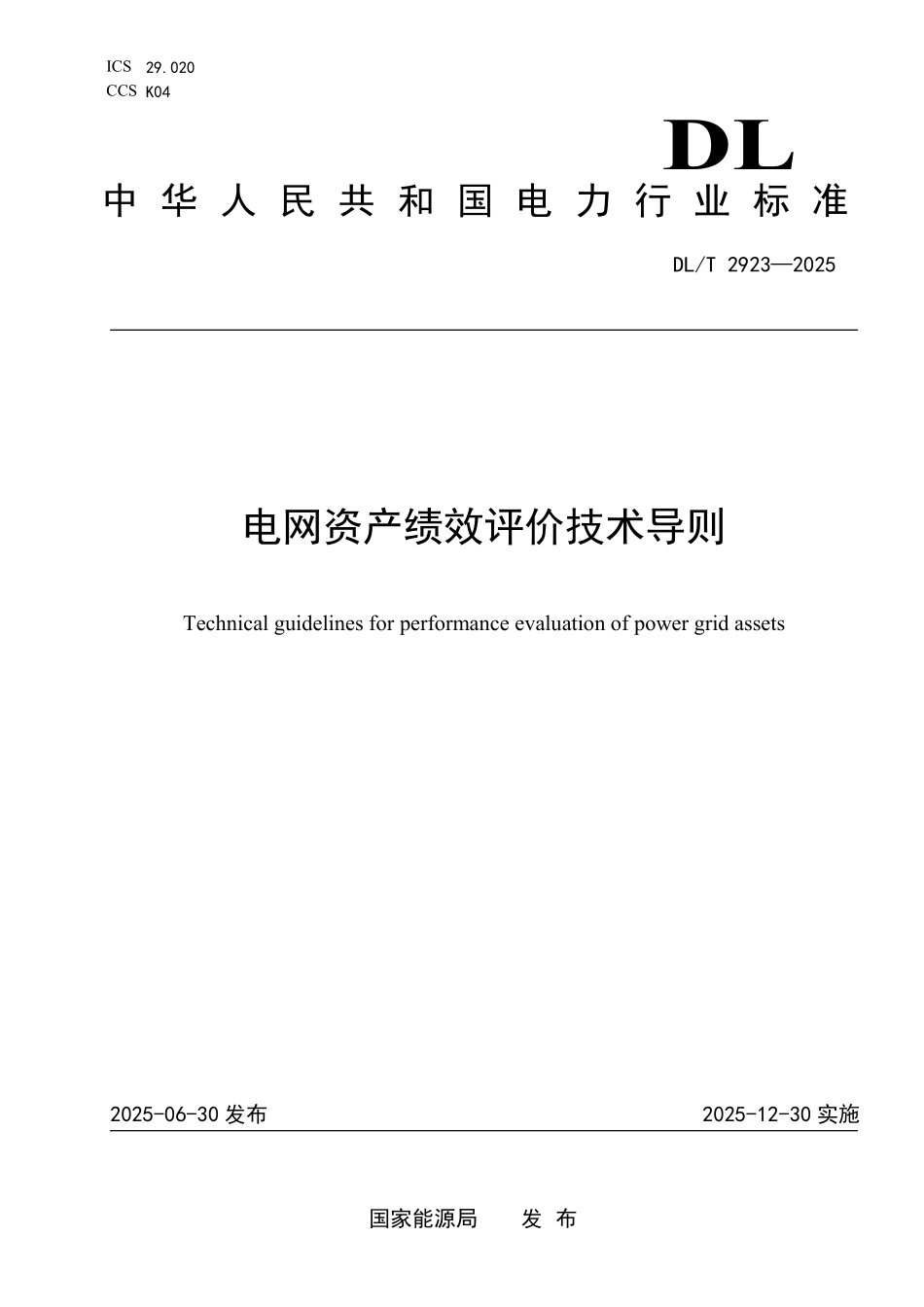 DLT 2923-2025 电网资产绩效评价技术导则.pdf_第1页