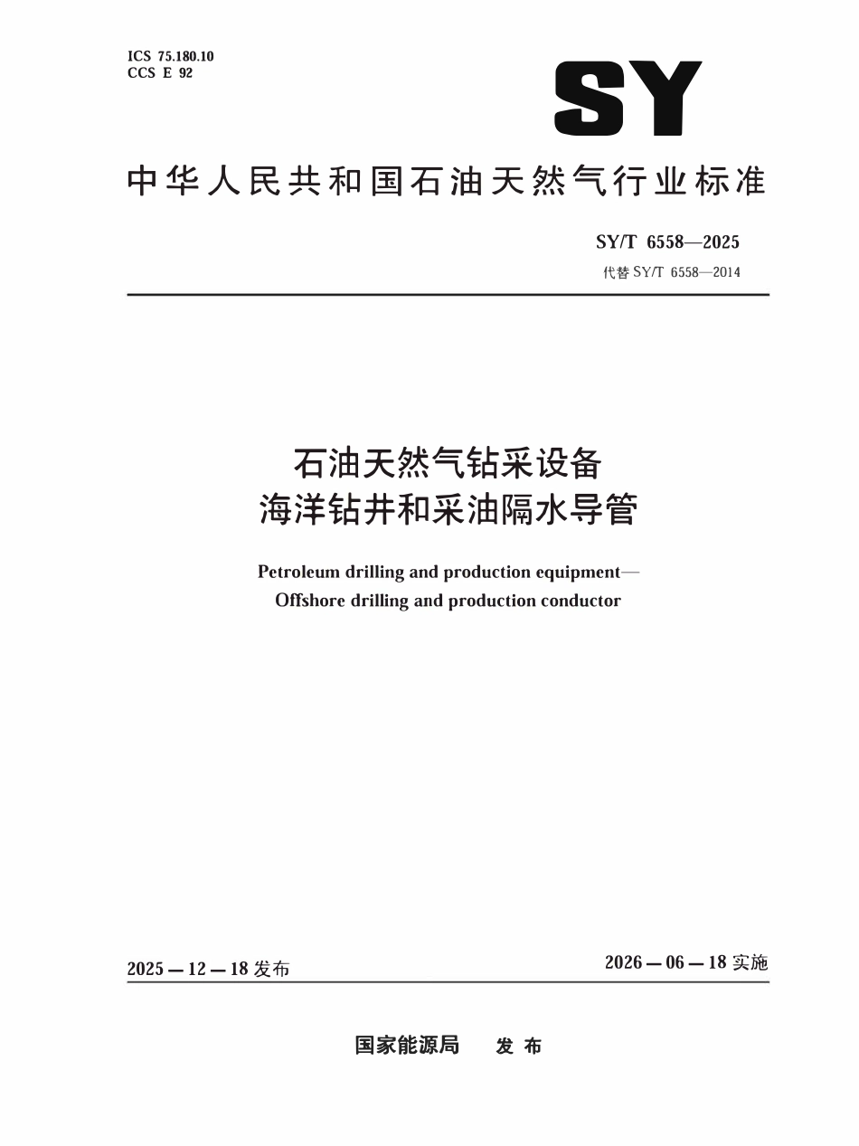 SYT 6558-2025 石油天然气钻采设备海洋钻井和采油隔水导管.pdf_第1页