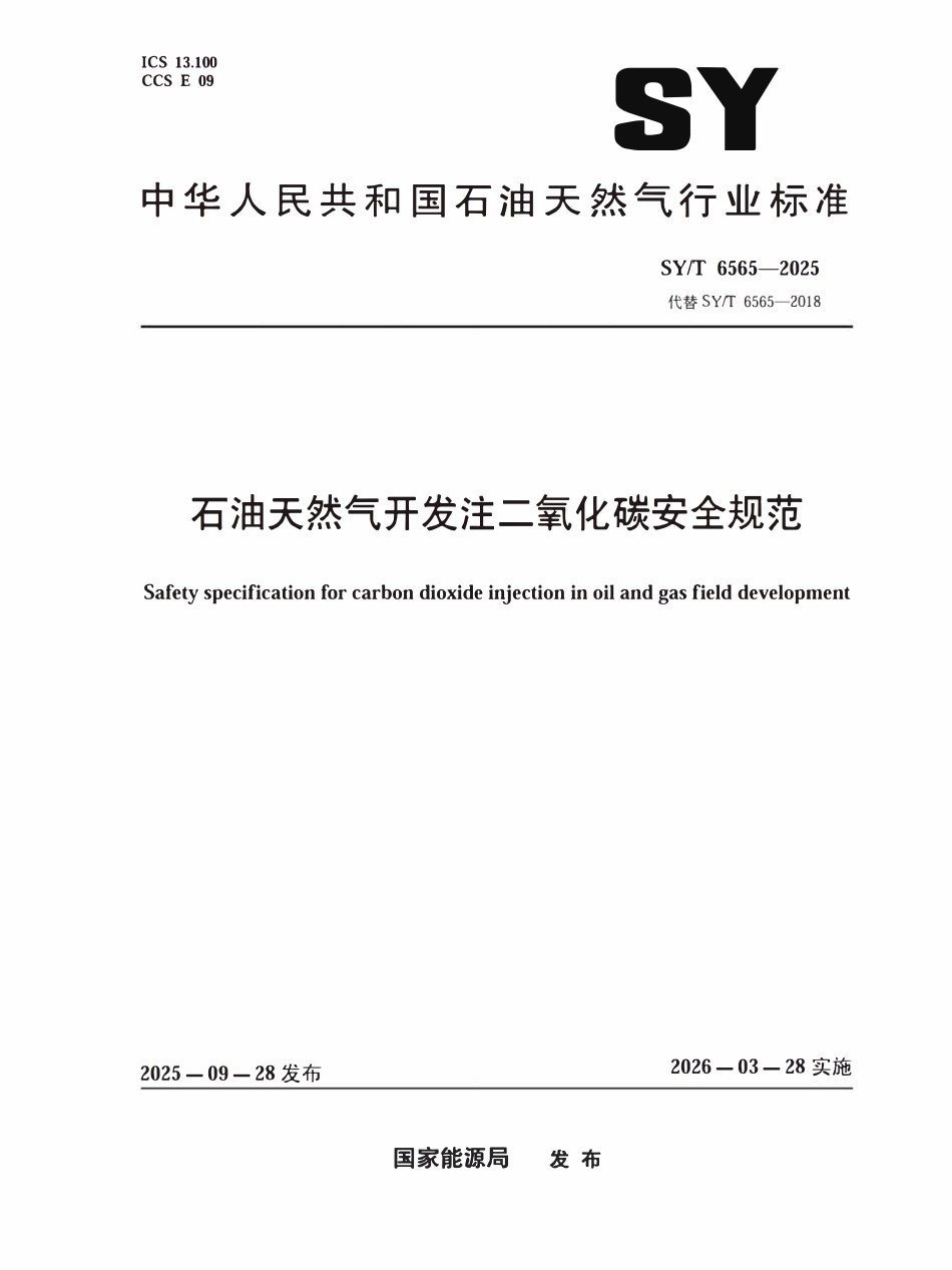 SYT 6565-2025 石油天然气开发注二氧化碳安全规范.pdf_第1页