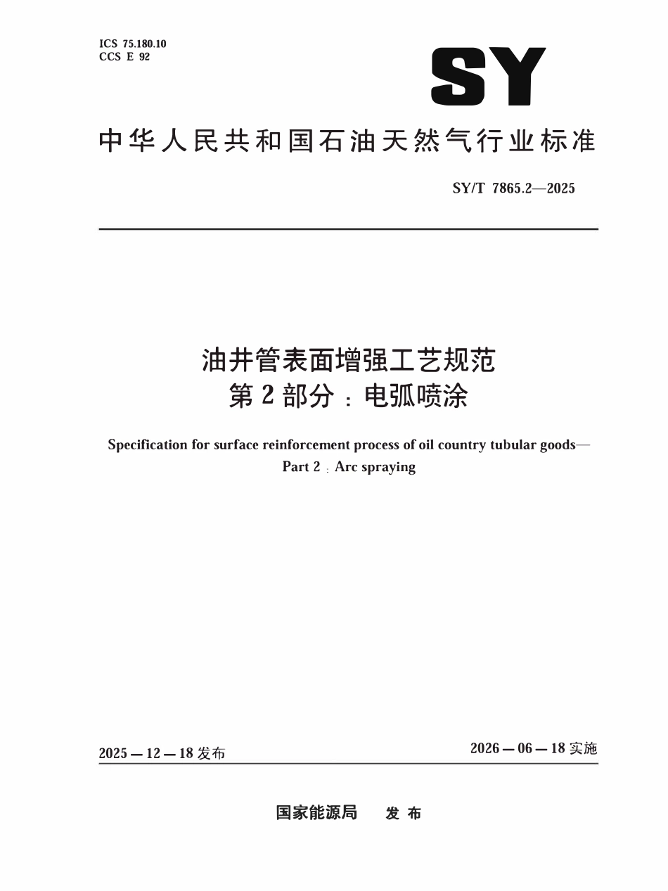 SYT 7865.2-2025 油井管表面增强工艺规范 第2部分:电弧喷涂.pdf_第1页