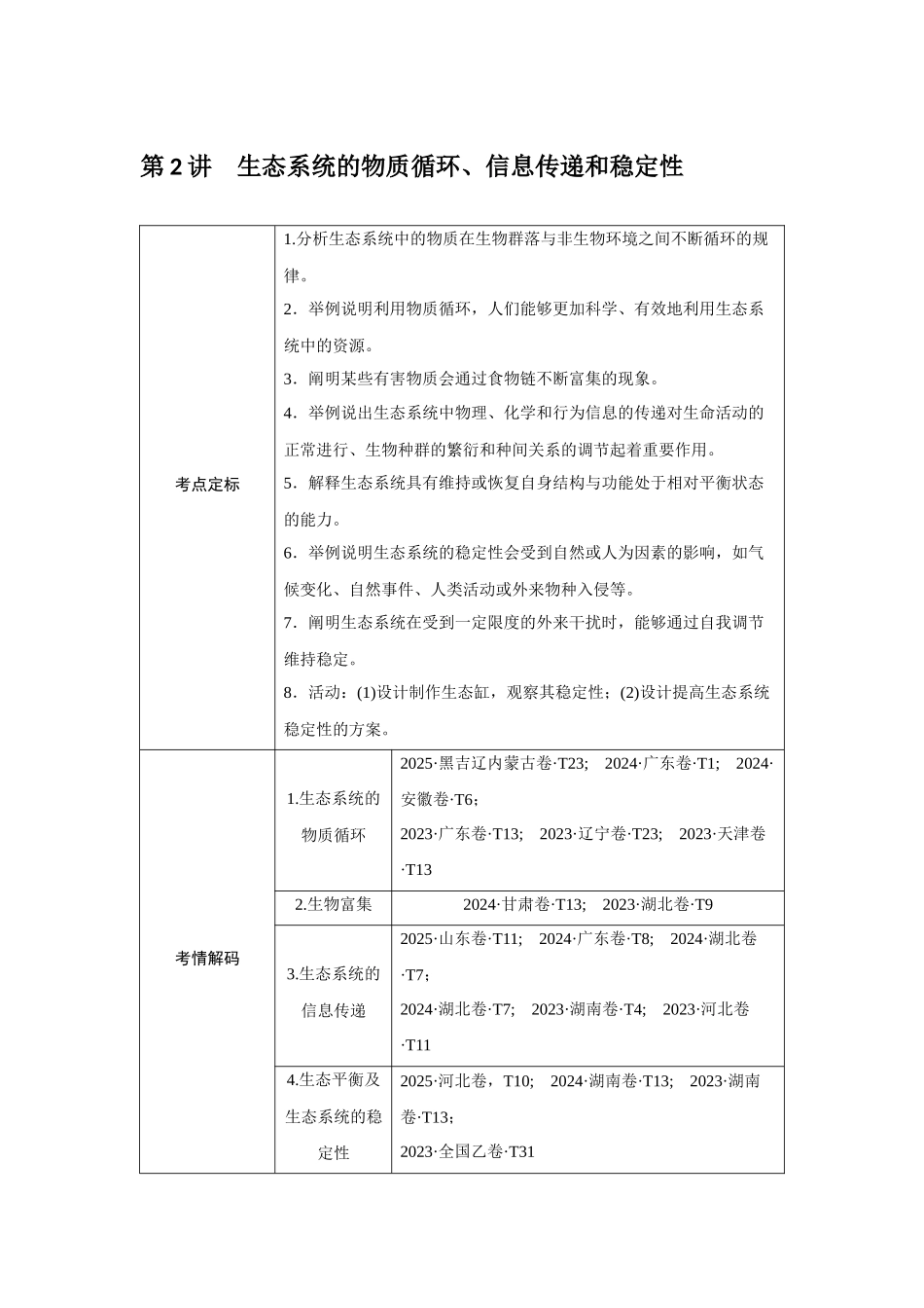 第2讲生态系统的物质循环、信息传递和稳定性.docx_第1页