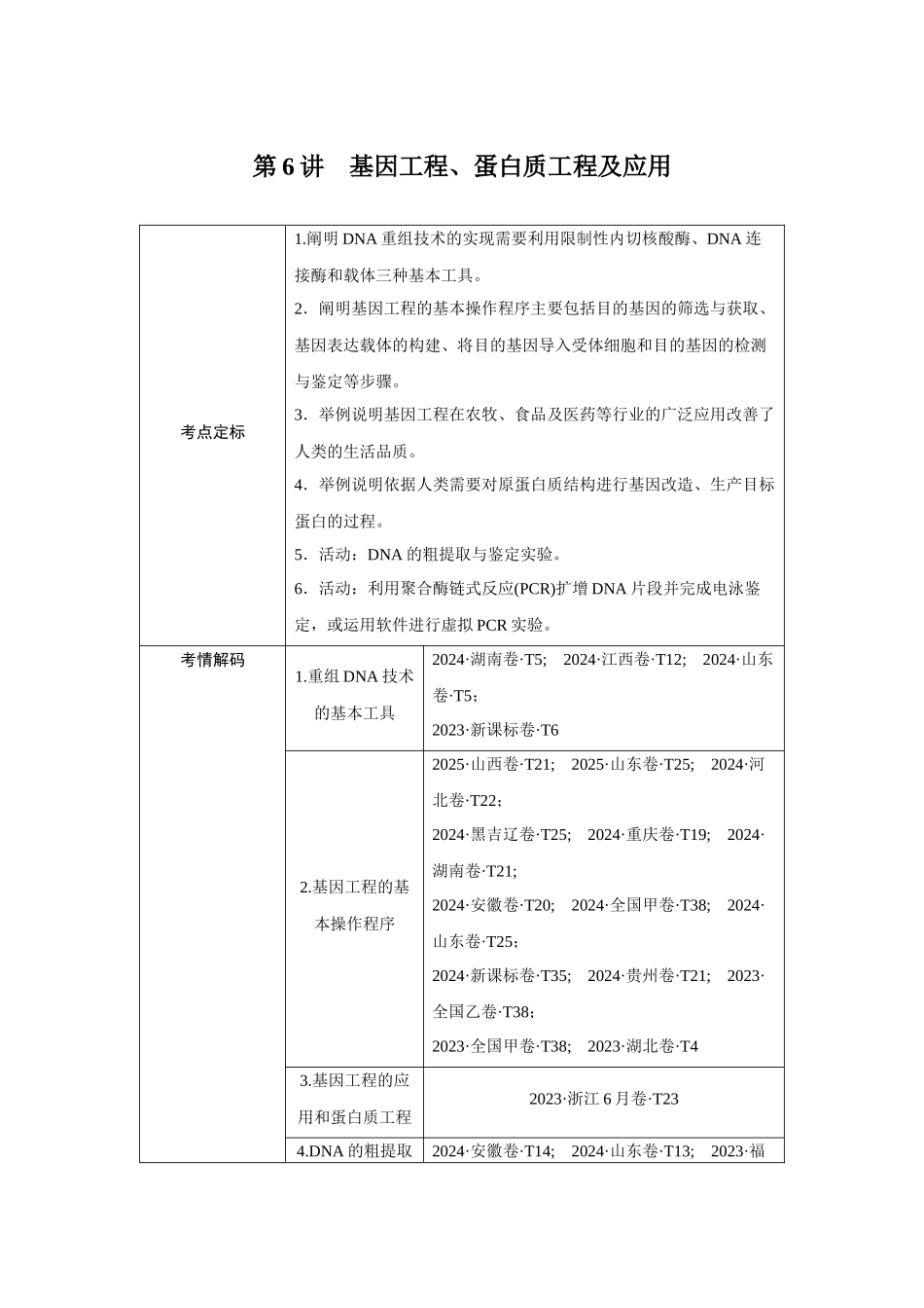 第6讲基因工程、蛋白质工程及应用.docx_第1页