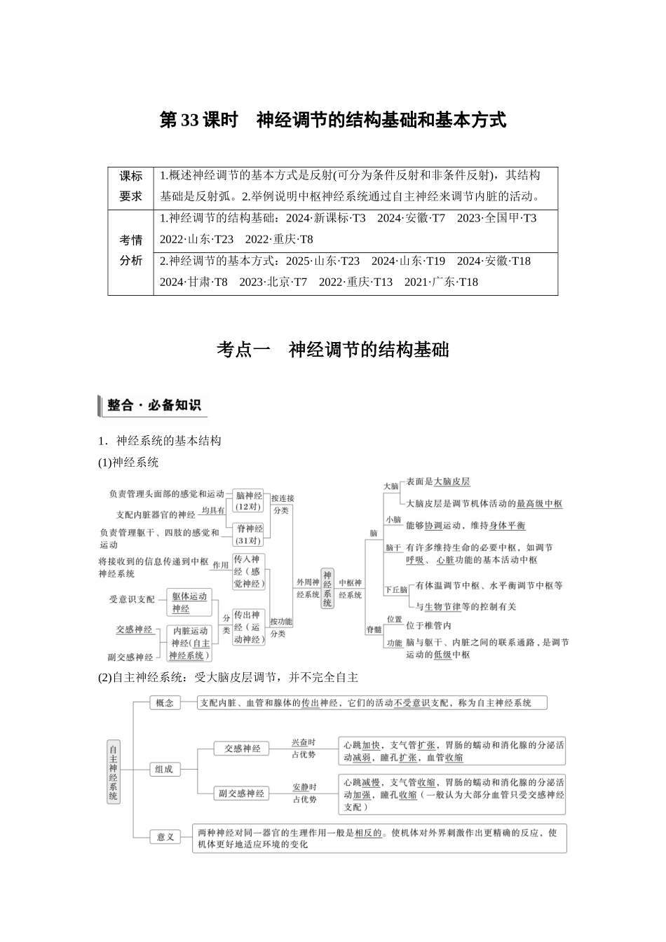 第八单元第33课时神经调节的结构基础和基本方式.docx_第1页