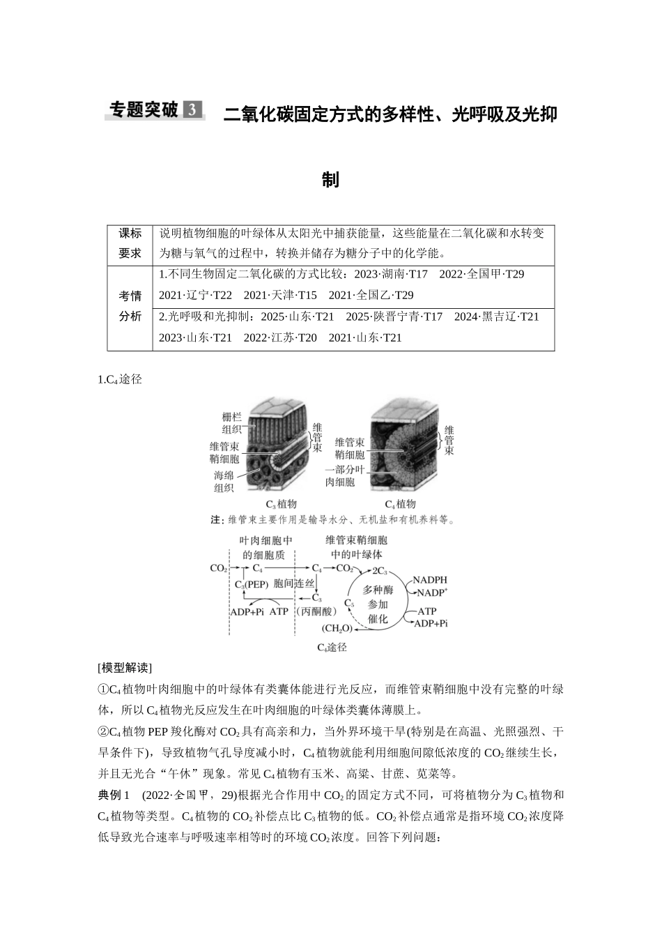 第三单元专题突破3二氧化碳固定方式的多样性、光呼吸及光抑制.docx_第1页