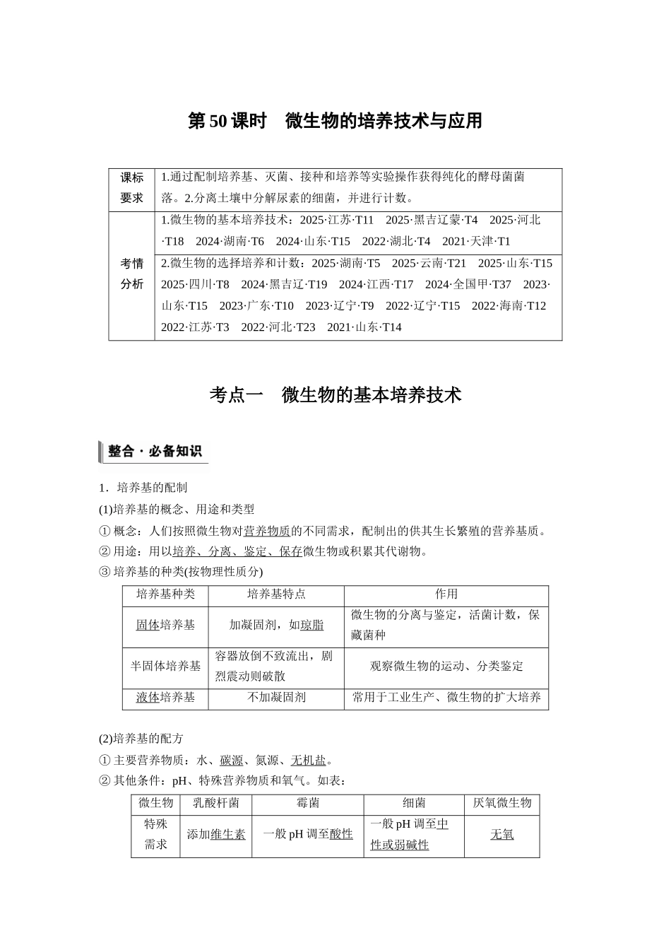 第十单元第50课时微生物的培养技术与应用.docx_第1页