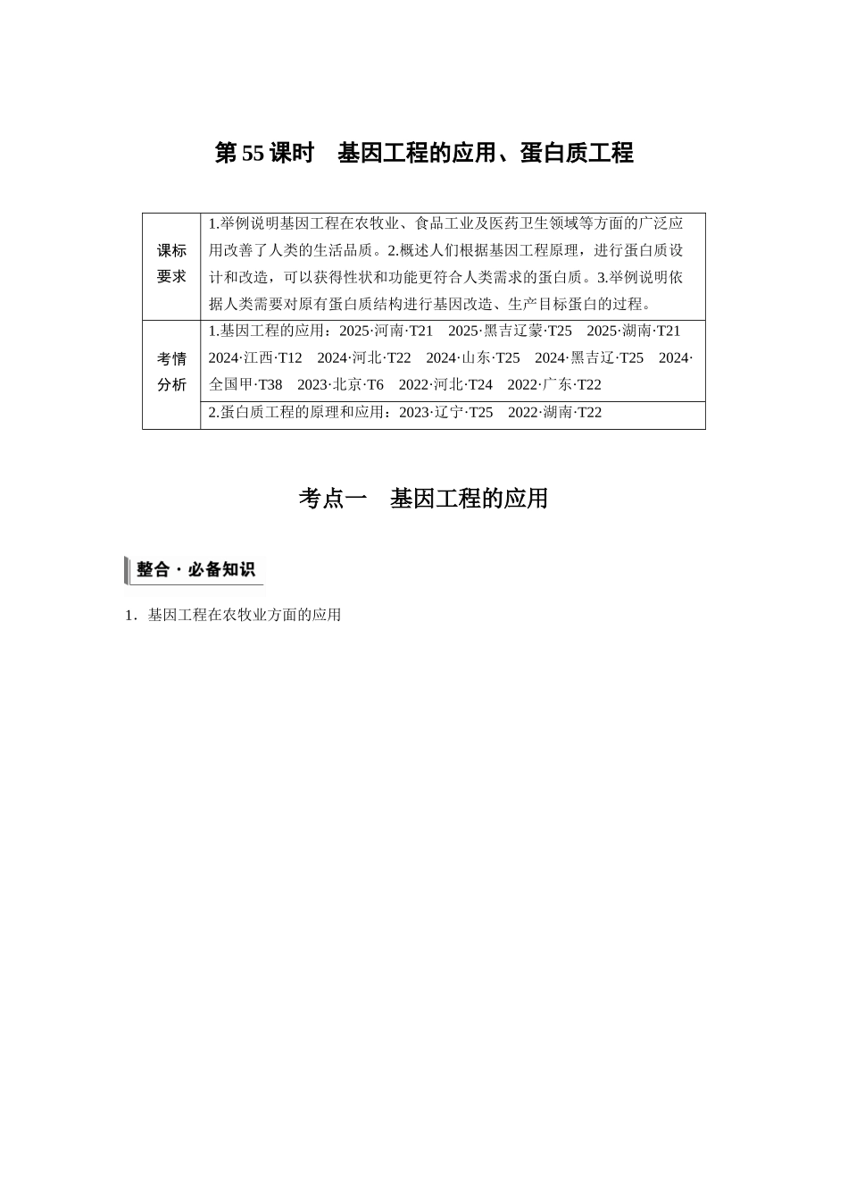 第十单元第55课时基因工程的应用、蛋白质工程.docx_第1页