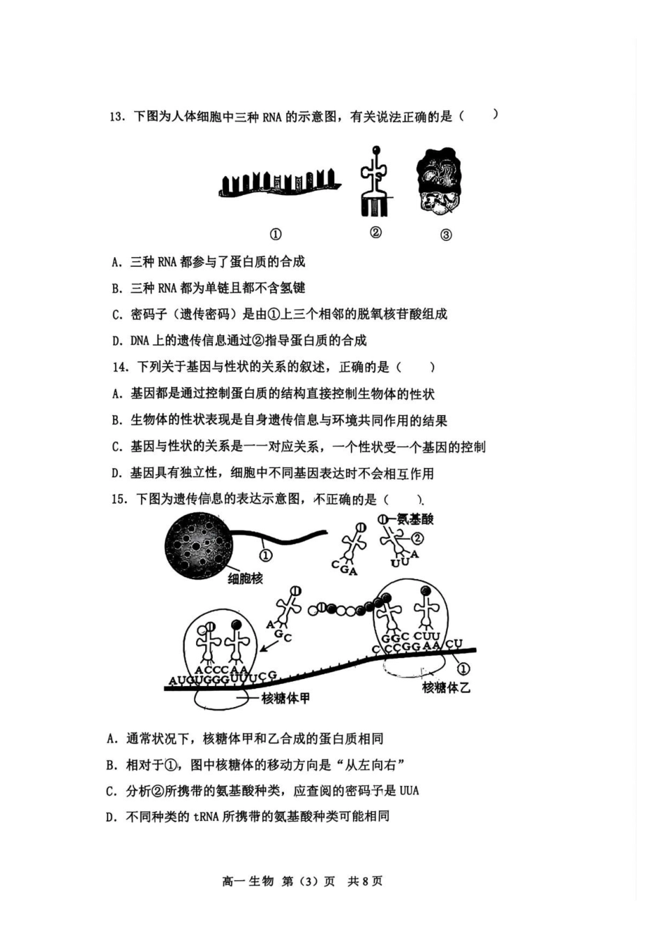 福建福九联盟2025-2026学年高一下学期期末考试生物原卷.pdf_第3页