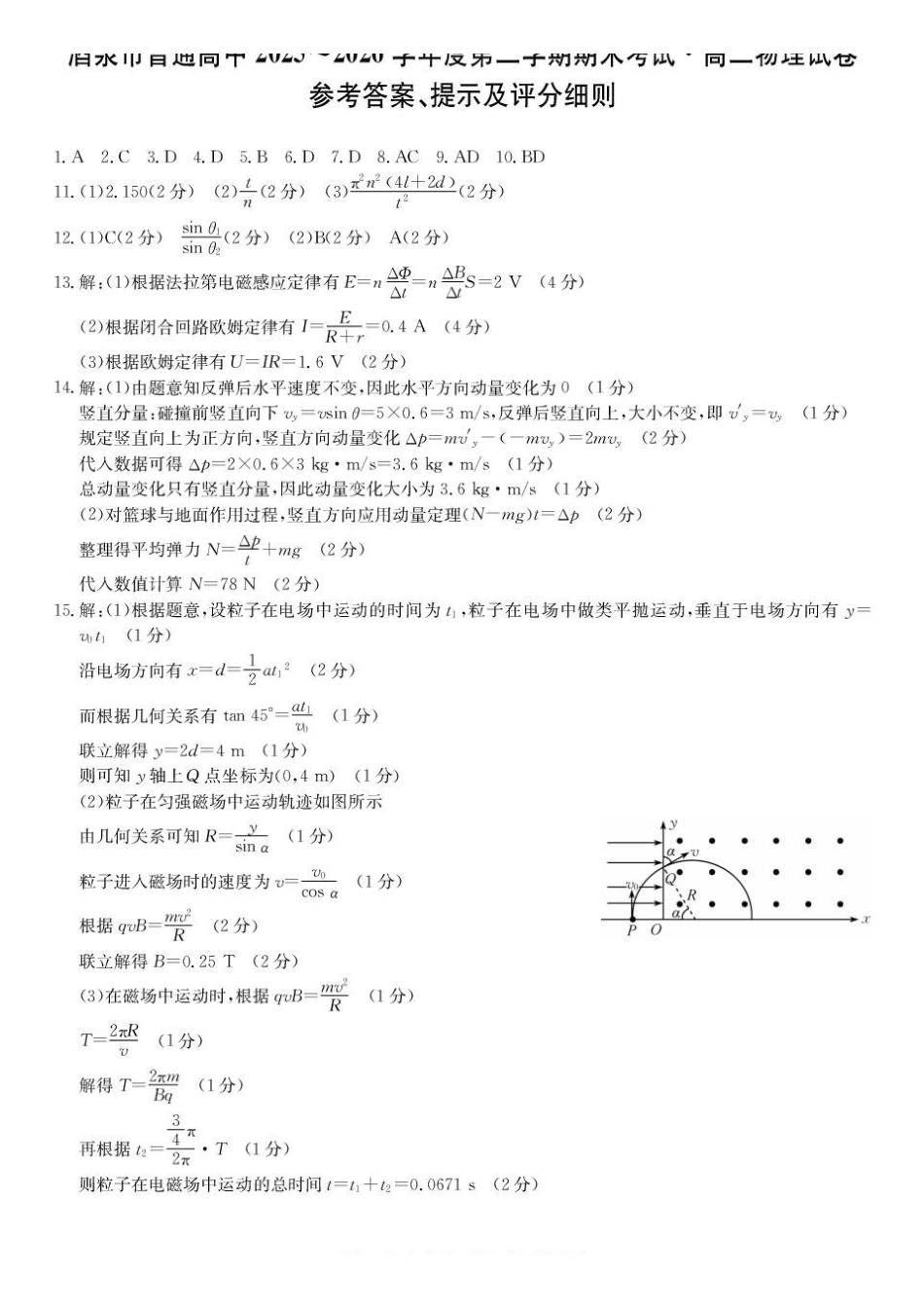 甘肃酒泉市2025-2026学年高二下学期7月期末物理答案.pdf_第1页