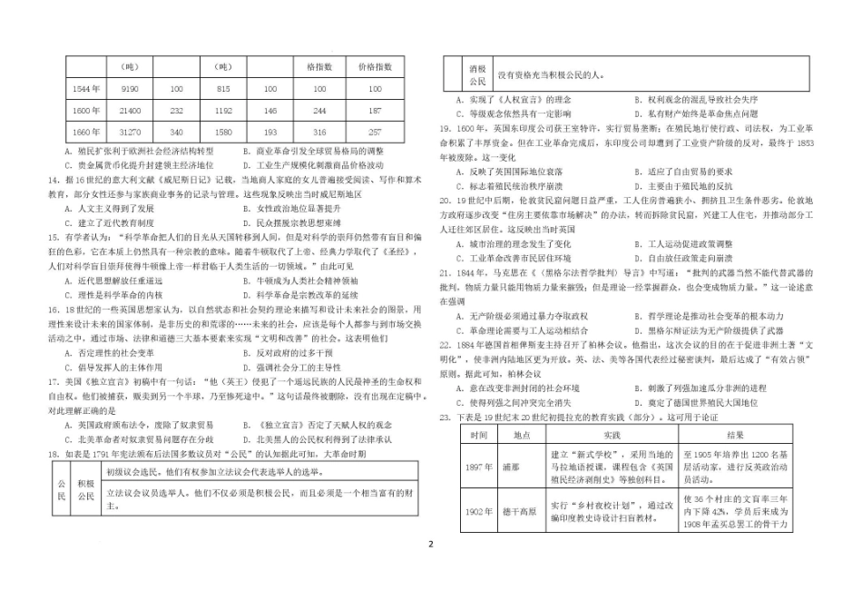 黑龙江哈尔滨师范大学附属中学2025-2026学年高一下学期期末考试历史试卷.pdf_第2页
