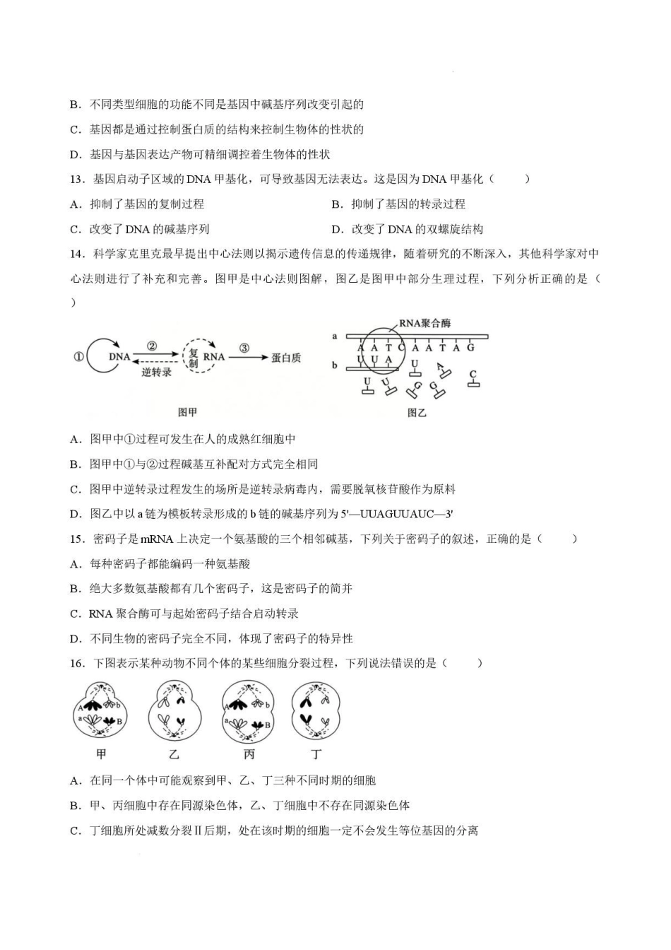 黑龙江哈尔滨师范大学附属中学2025—2026学年高一下学期期末考试生物试卷.pdf_第3页