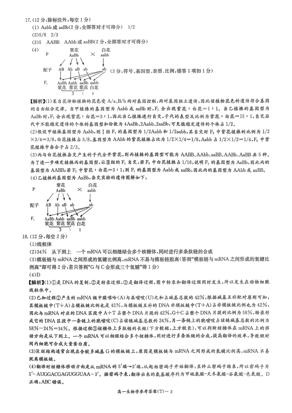 湖南师大附中生物高一下学期期末考试答案.pdf_第3页