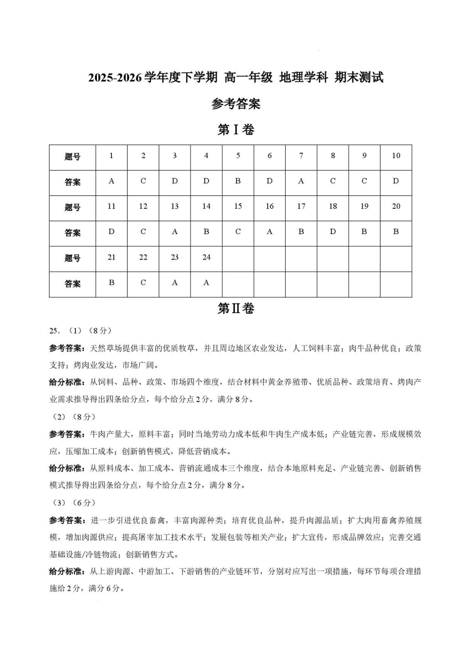 辽宁朝阳市第一高级中学等校2025-2026学年高一下学期7月期末联考地理答案.pdf_第1页