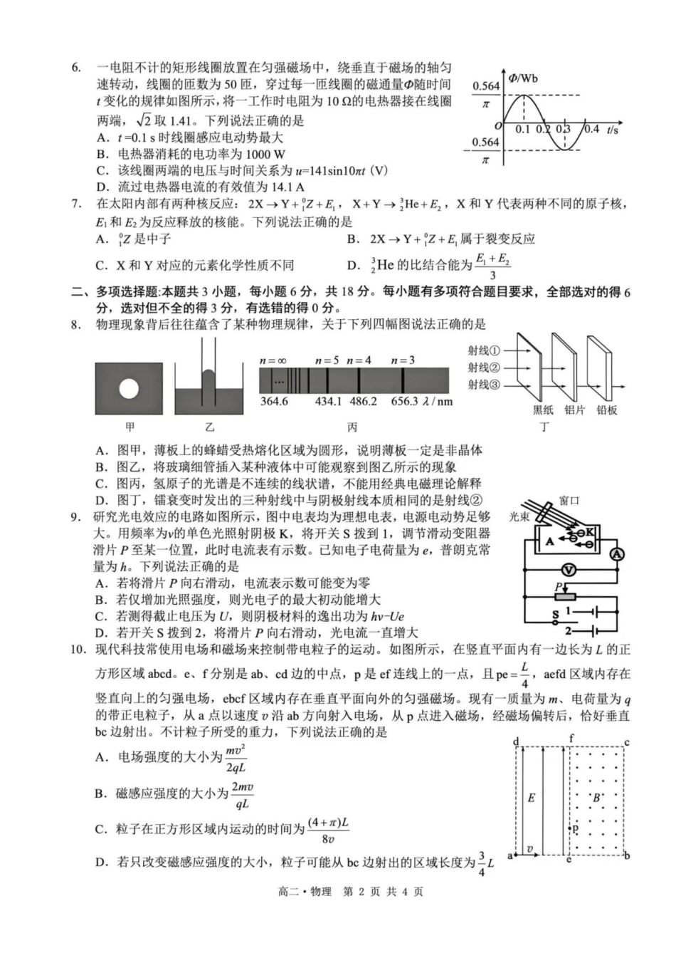 泸州市高2024级高二下质量监测试题物理.pdf_第2页