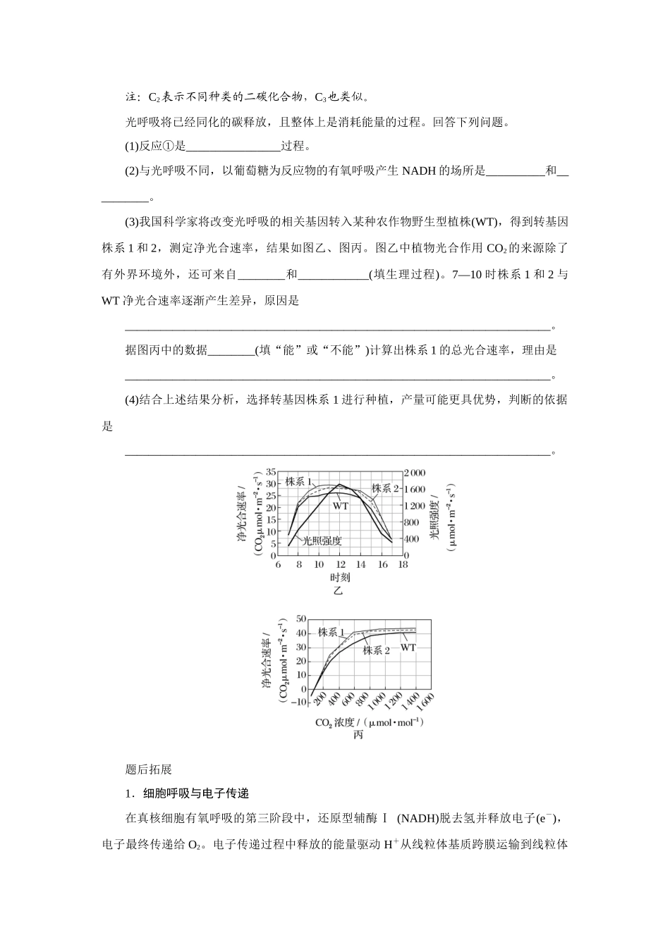 热考微专题4细胞呼吸与光合作用中的电子传递、光呼吸与光抑制现象解读.docx_第2页