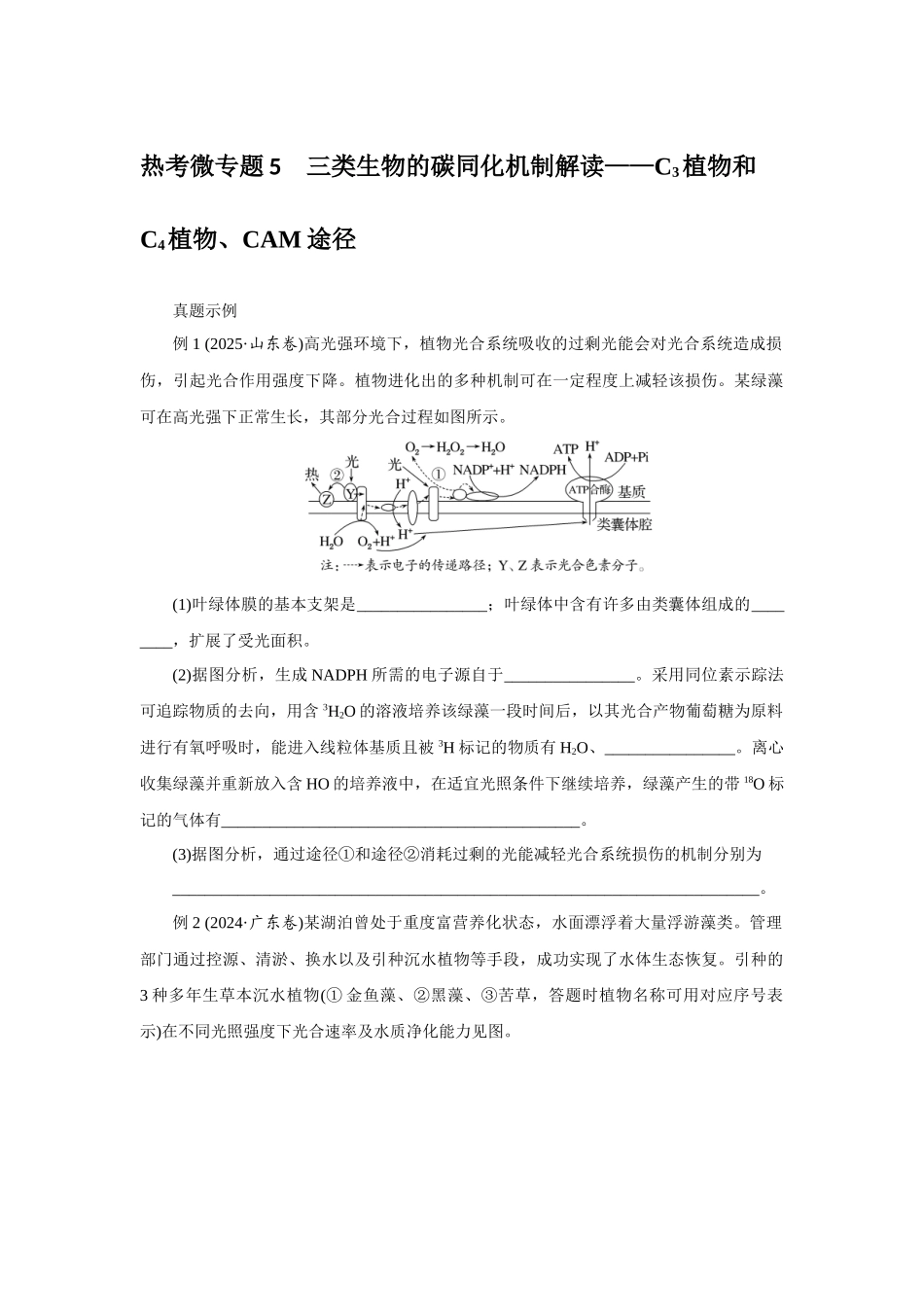 热考微专题5三类生物的碳同化机制解读——C3植物和C4植物、CAM途径.docx_第1页