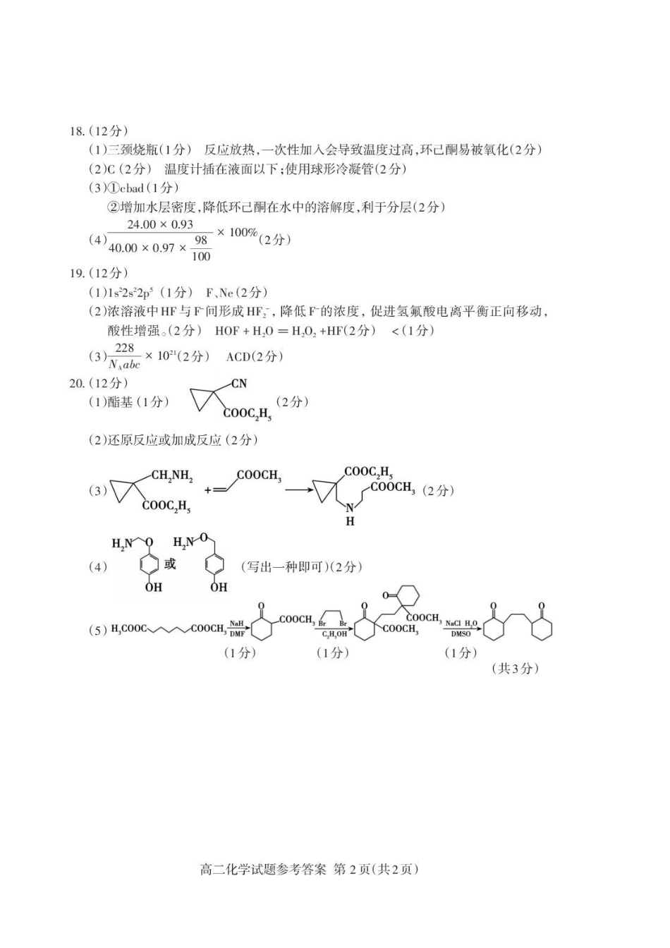 山东泰安市2026年高二下学期期末化学答案.pdf_第2页