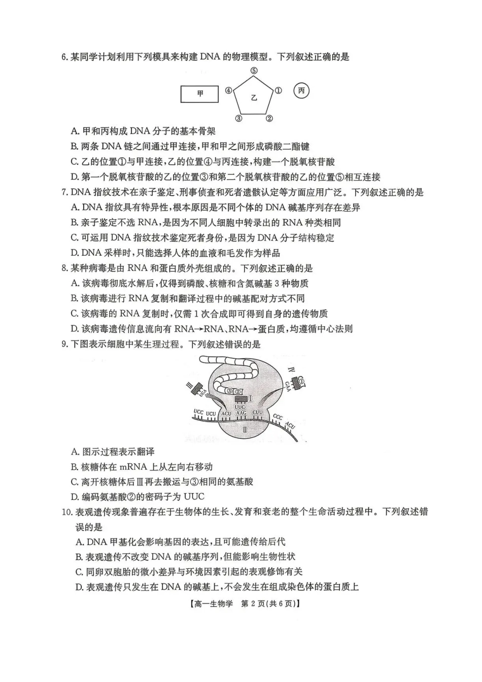 陕西商洛市部分学校2025-2026学年高一下学期7月期末考试生物试题.pdf_第2页