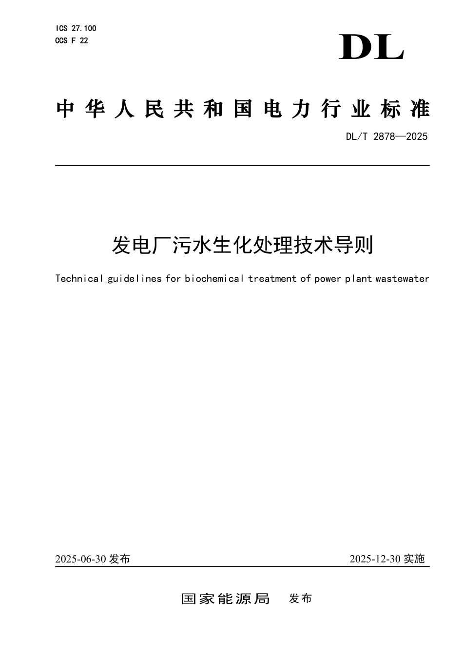 DLT 2878-2025 发电厂污水生化处理技术导则.pdf_第1页