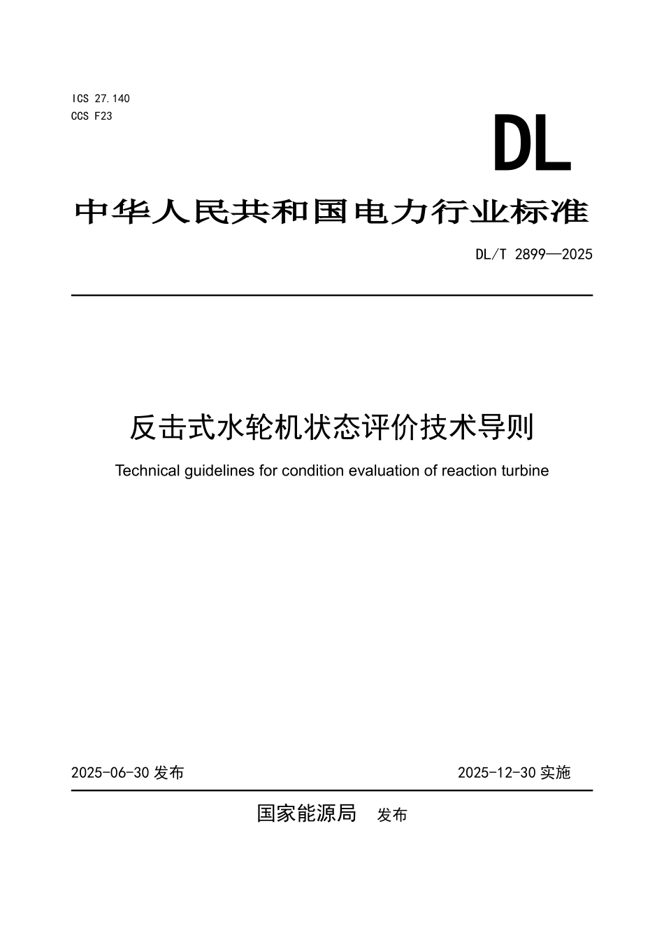 DLT 2899-2025 反击式水轮机状态评价技术导则.pdf_第1页