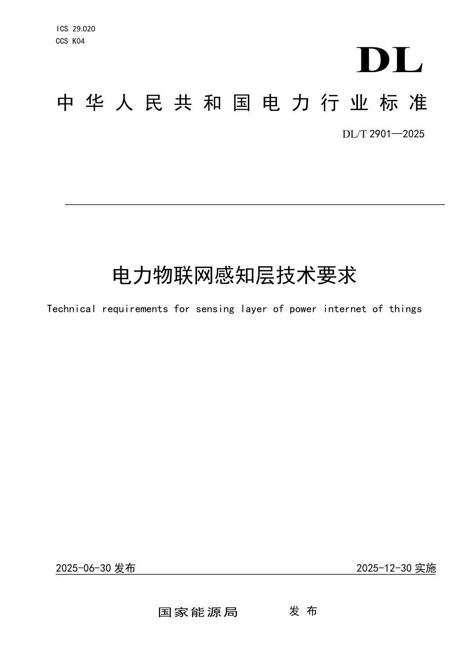 DLT 2901-2025 电力物联网感知层技术要求.pdf_第1页