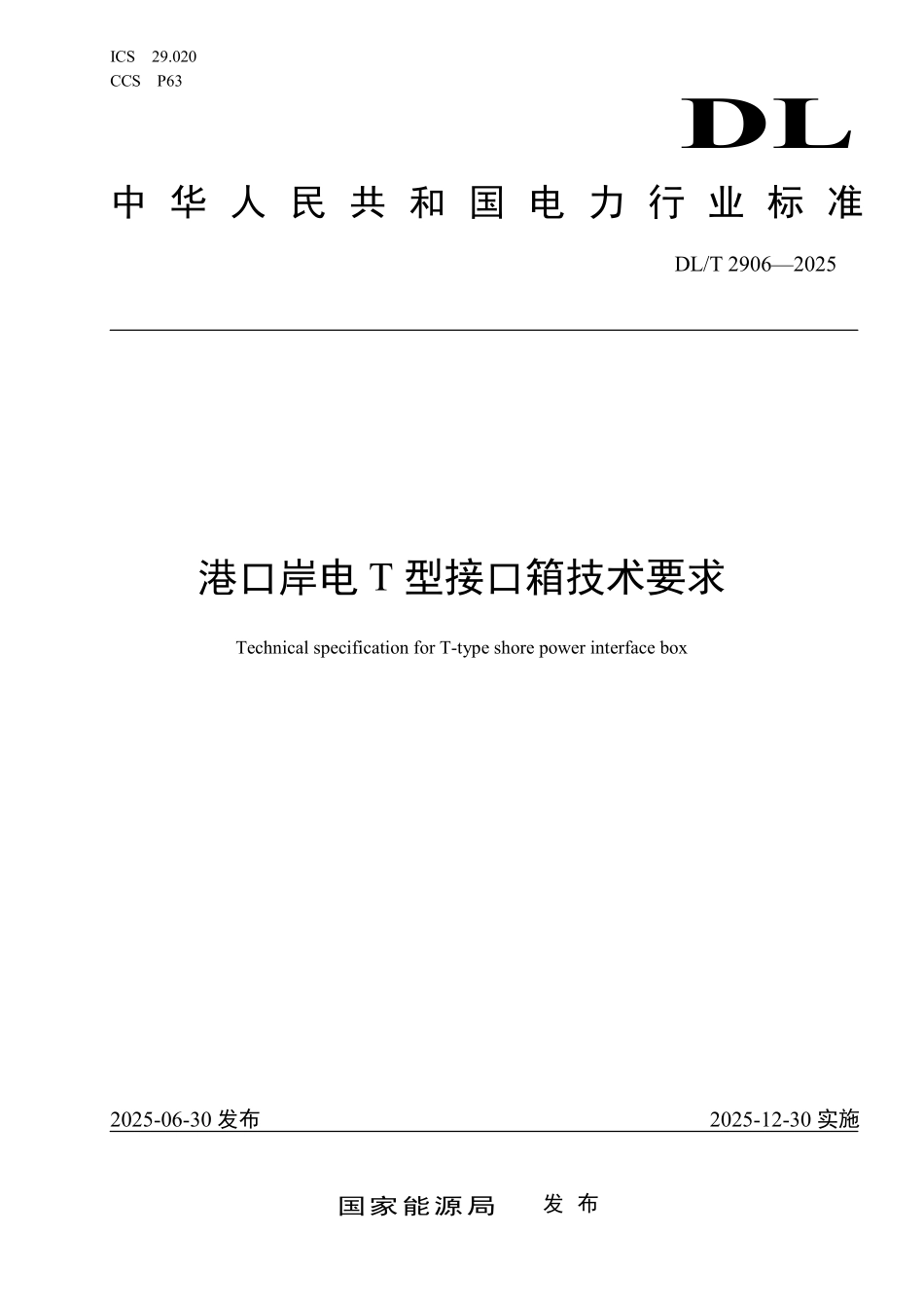 DLT 2906-2025 港口岸电T型接口箱技术要求.pdf_第1页