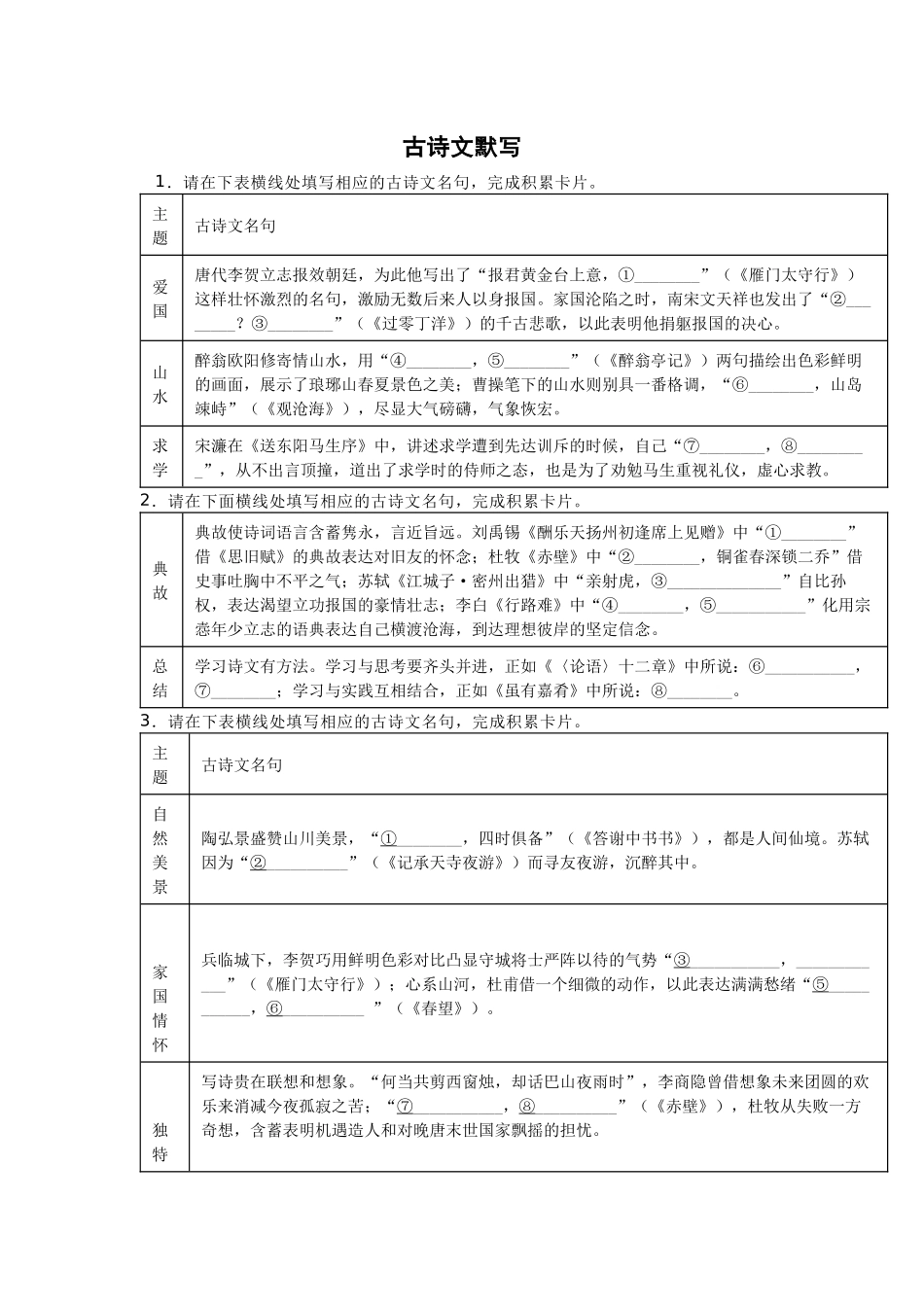 初中语文考试必考古诗文主题默写(含答案).docx_第1页
