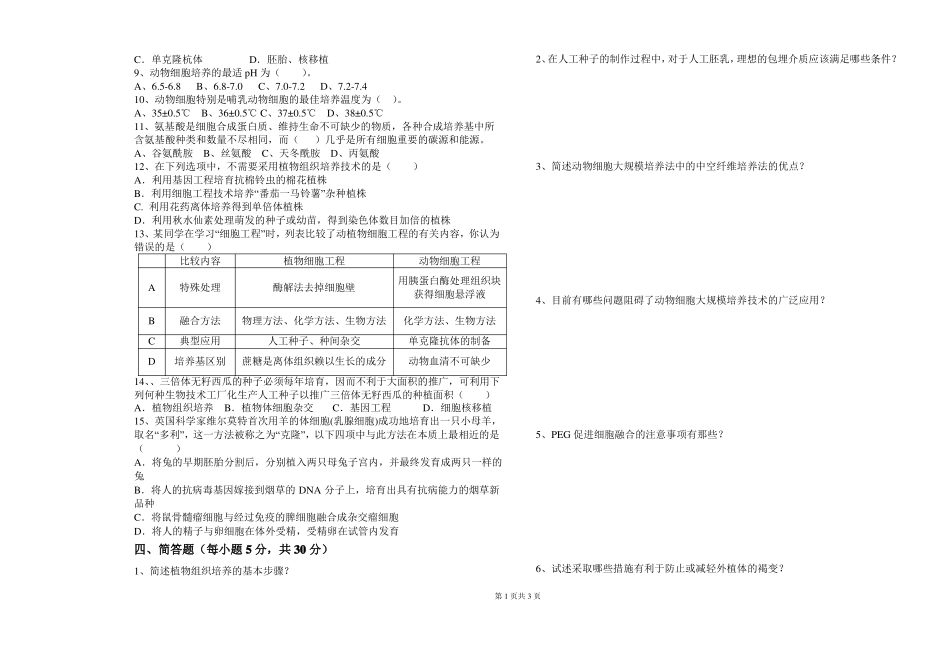 2020-2021某大学《细胞工程》期末课程考试试卷A(含答案)(1).pdf_第2页