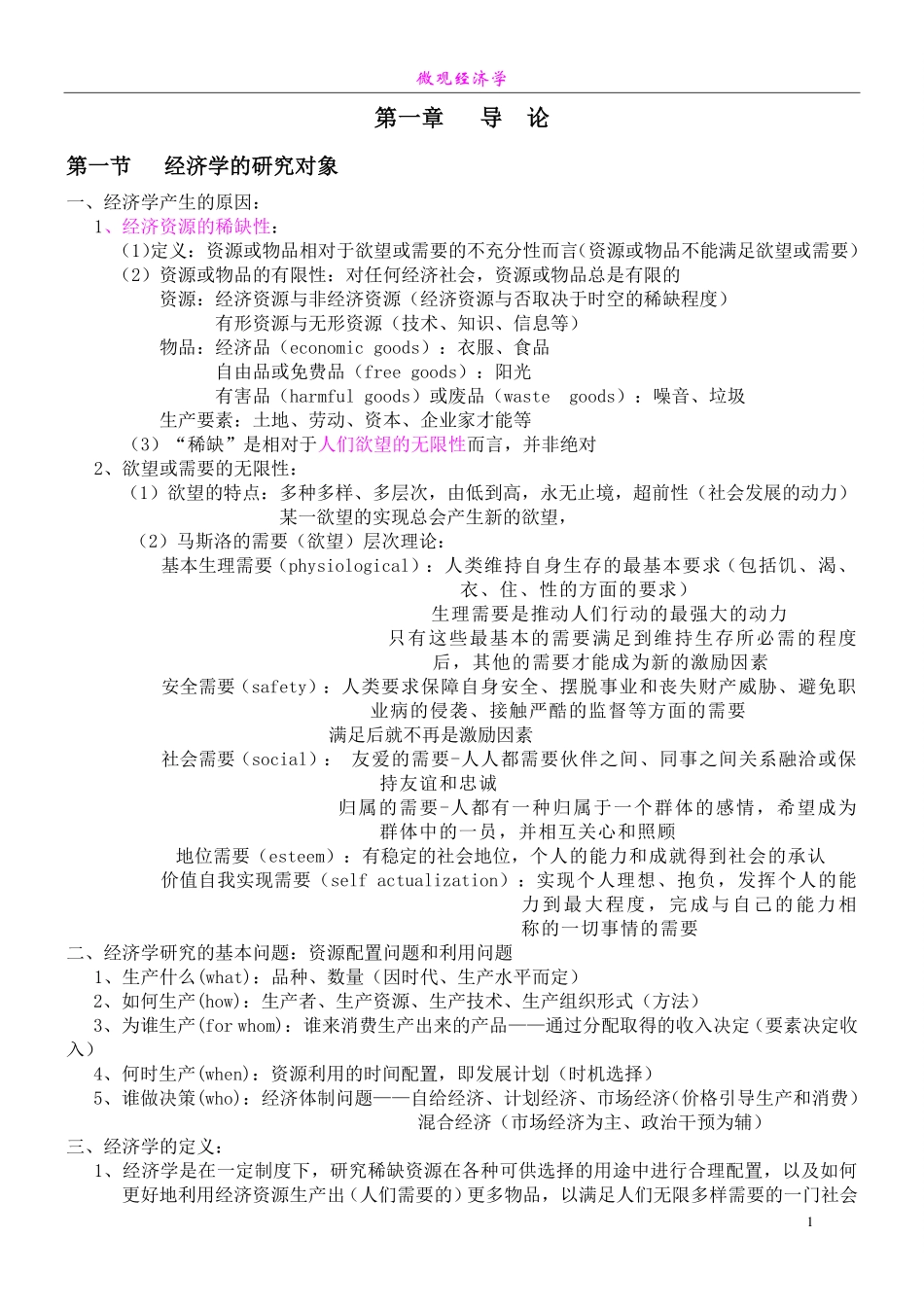 微观经济学复习笔记(绝对完全!).pdf_第1页