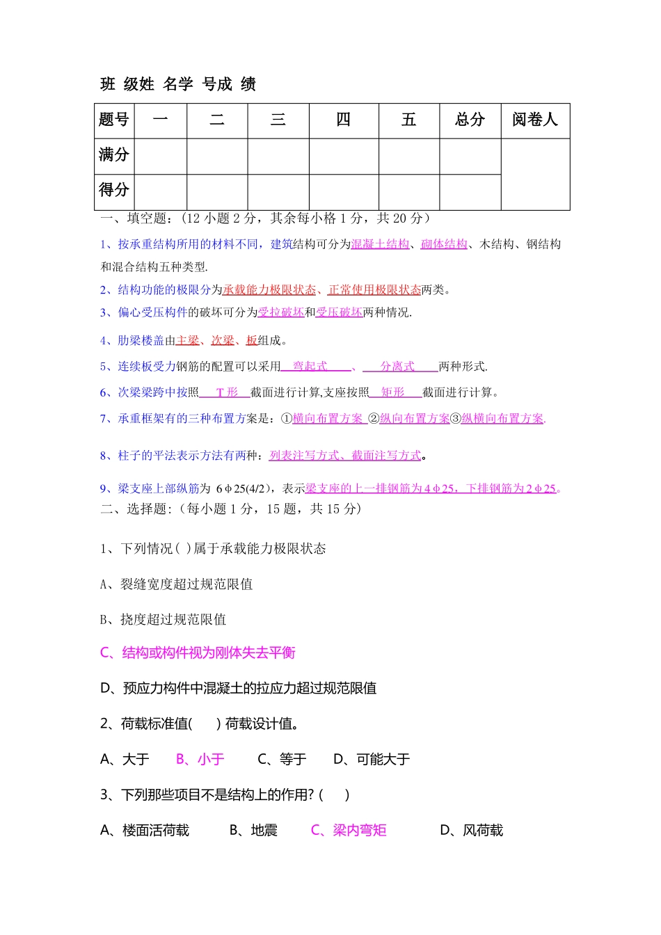 钢筋混凝土期末试卷(答案)(1).pdf_第1页